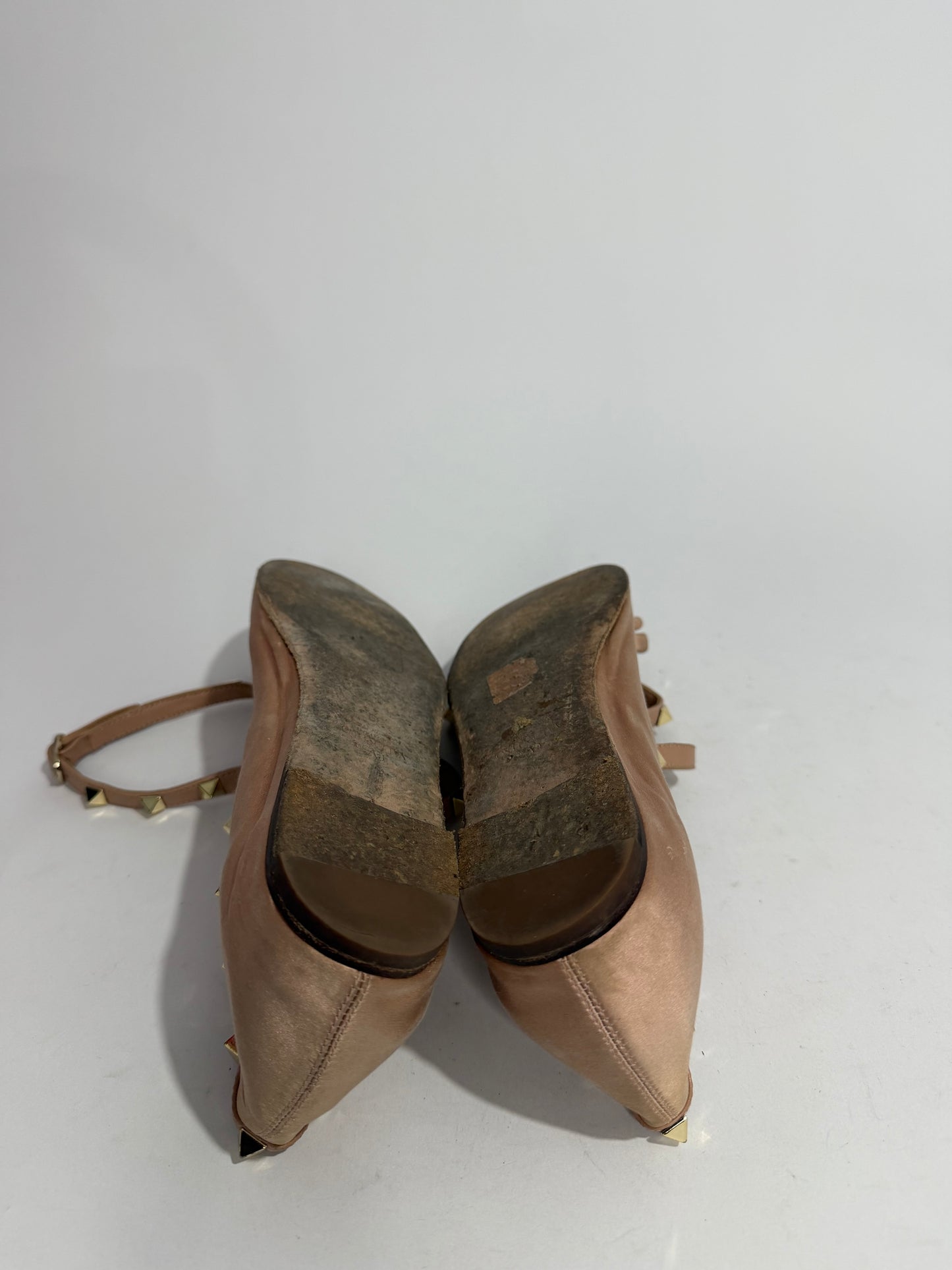 Valentino Garavani Rockstud Satin Ballet Flats Nude Size 39 EU/ 9 US