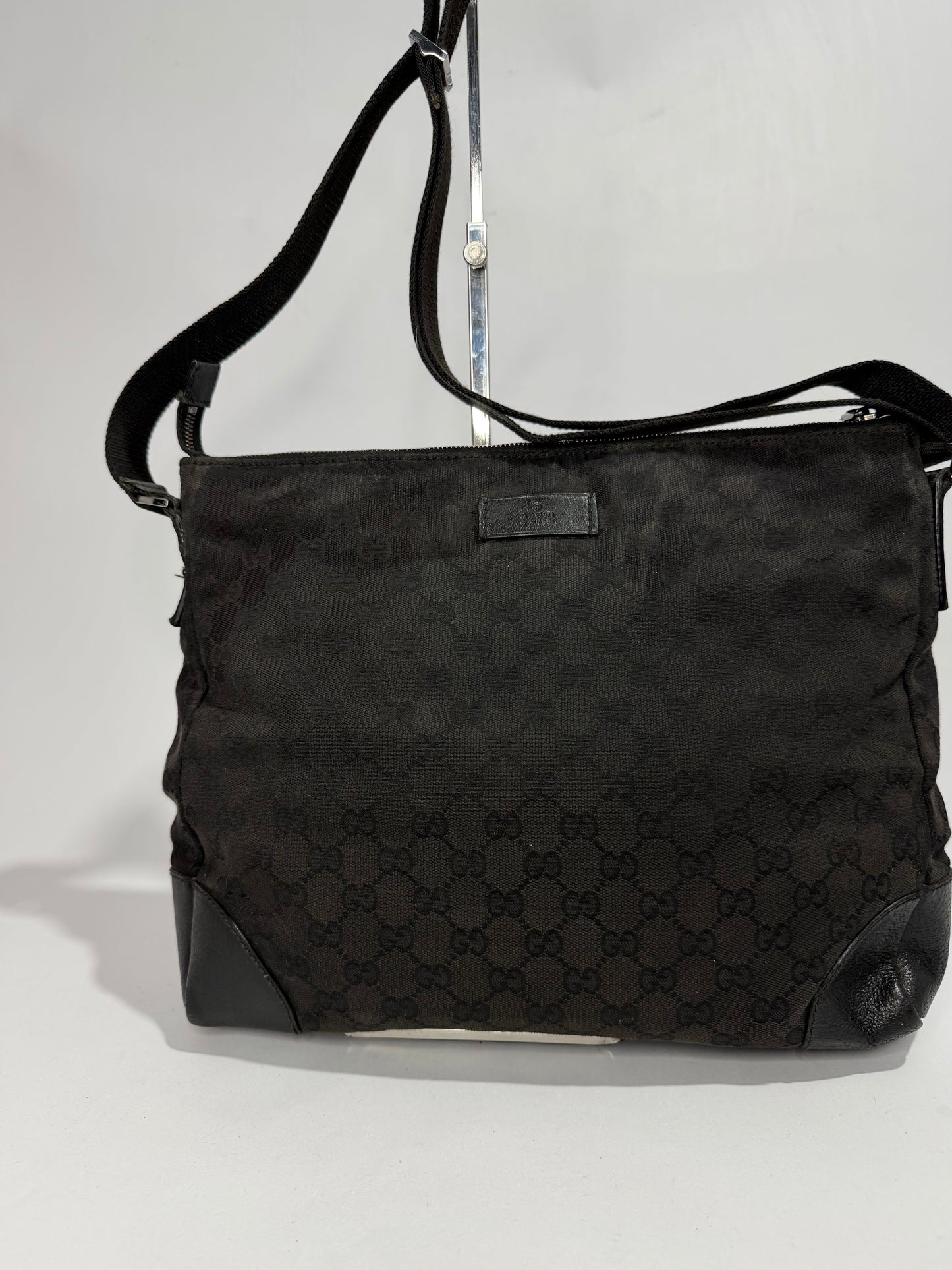 Vintage Gucci Black GG Canvas Crossbody Messenger Bag