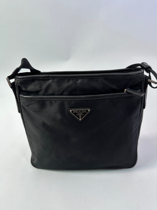 PRADA Tessuto Nylon Flat Messenger Bag Black