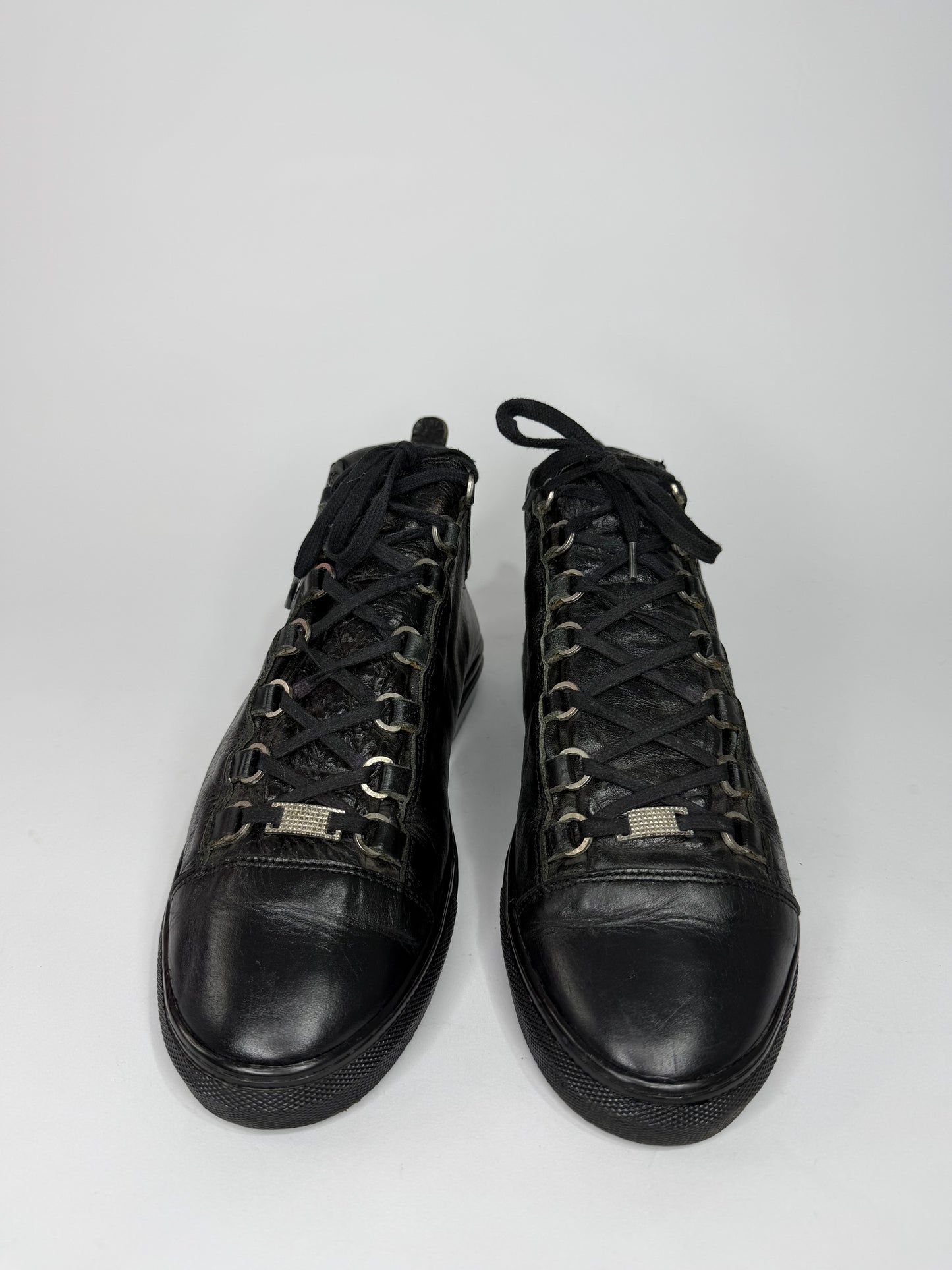 Balenciaga Black Leather Arena High Top Sneakers Size 44