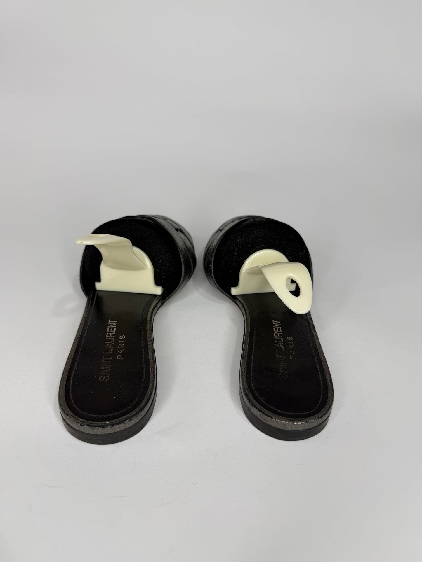 Saint Laurent Paris Silver Leather Tribute Flat Sandals Size 36 EU/ 6 US / 3 UK