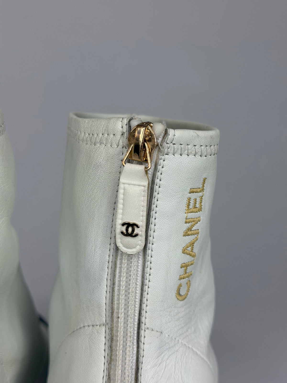 Chanel White Leather Cap Toe Ankle Boots Black Toe Size 37EU/ 7 US/ 4 UK