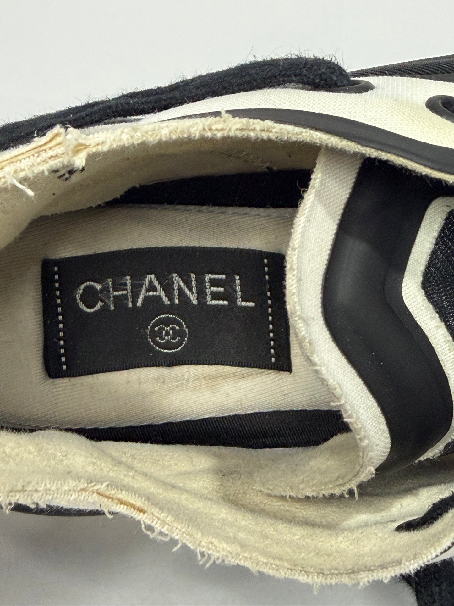 CHANEL Lycra CC Sneakers Black White Size 40 EU/ 10 US