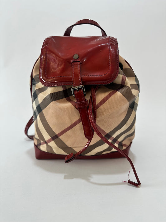 Burberry Beige/Red PVC and Patent Leather Backpack