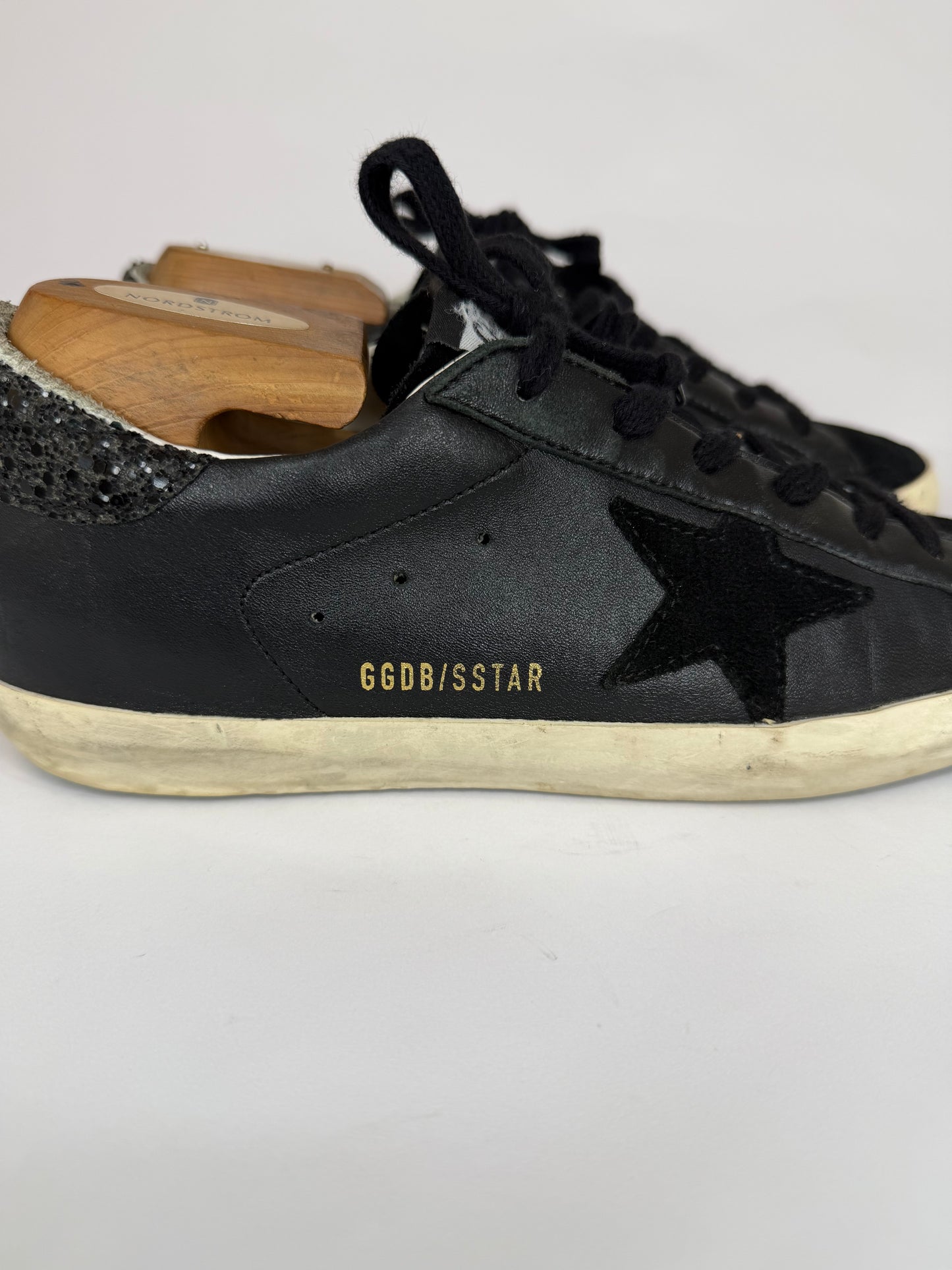 Golden Goose Super Star Black Leather and Suede Lace Up Sneakers Size 40 EU/ 8 US / 7 UK