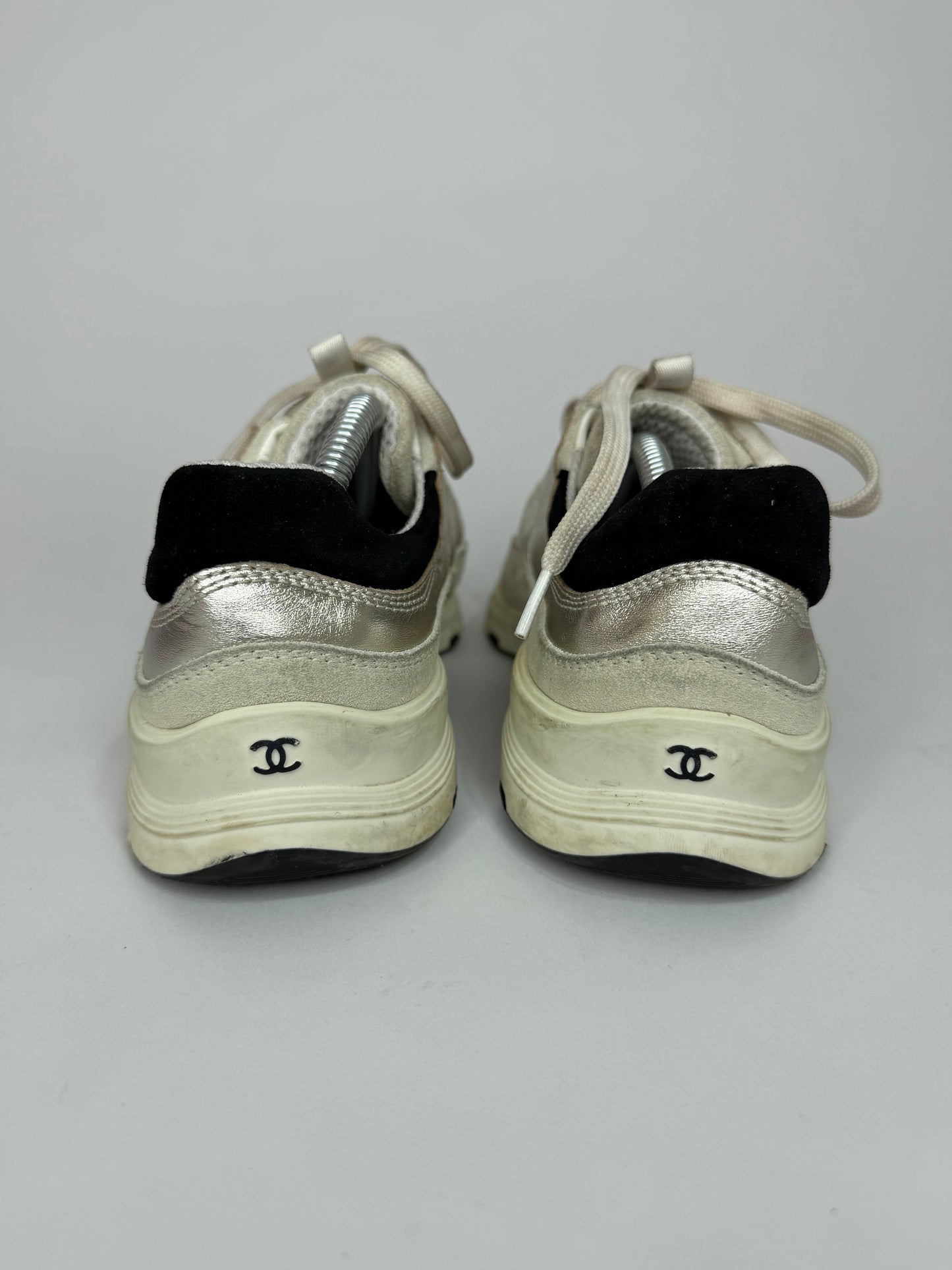 Chanel Metallic Silver CC Low Top Sneakers EU 38/ 8 US