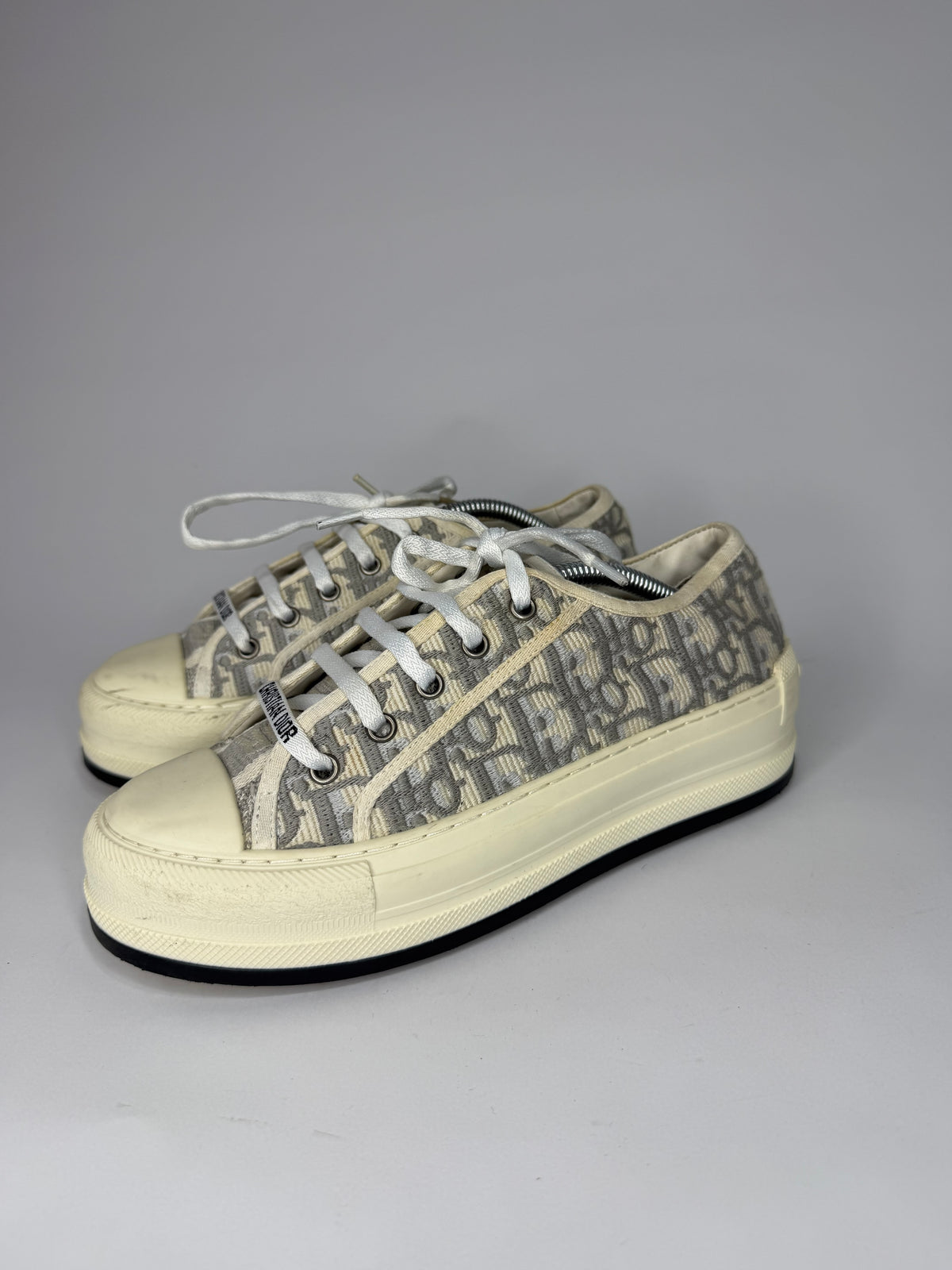 Dior Walk'n'Dior Beige/Grey Oblique Jacquard Lace Up Sneakers Size 38 EU/ 8 US/ 5 UK