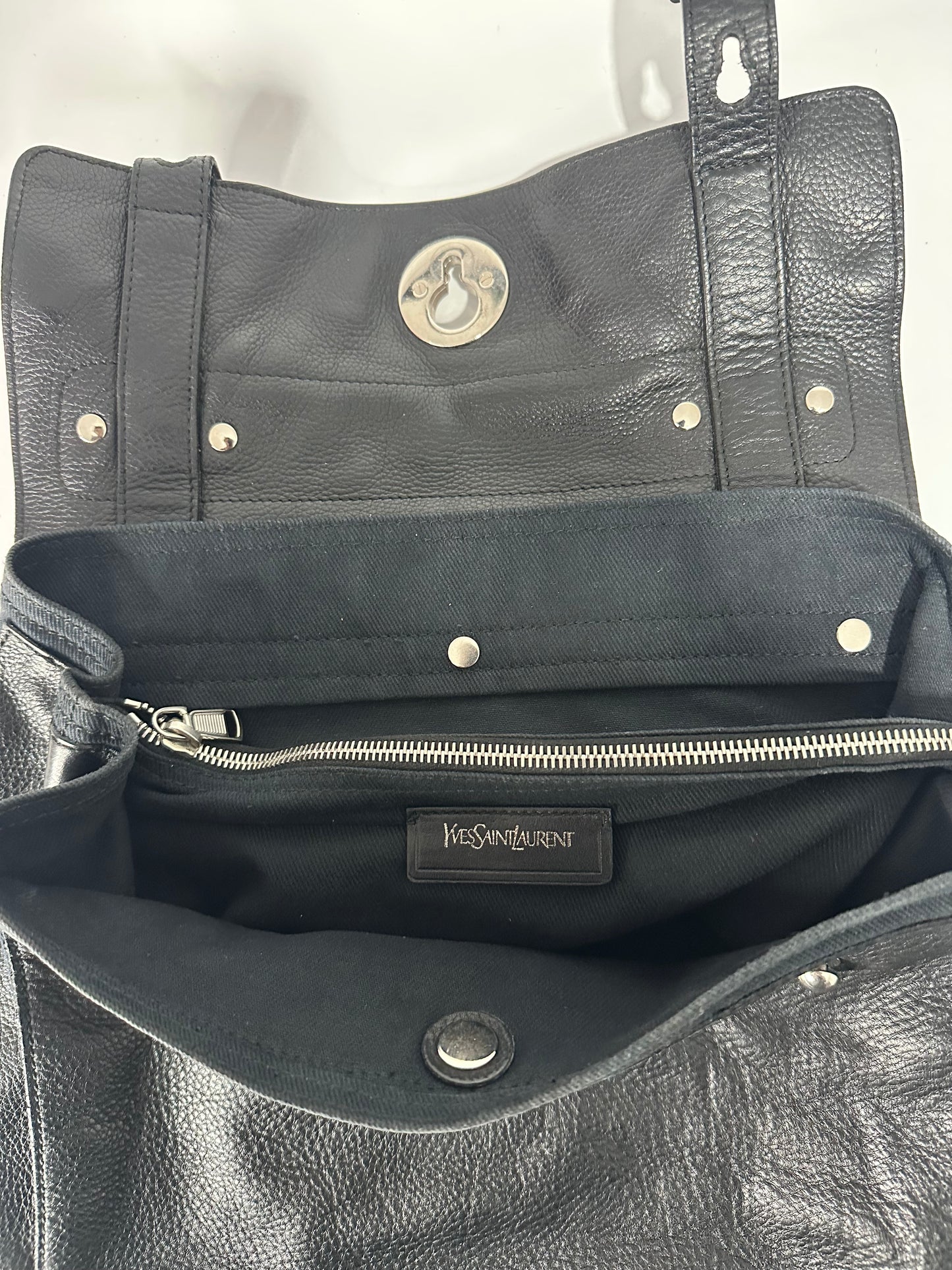 Yves Saint Laurent Black Leather Medium Muse Two Top Handle Bag
