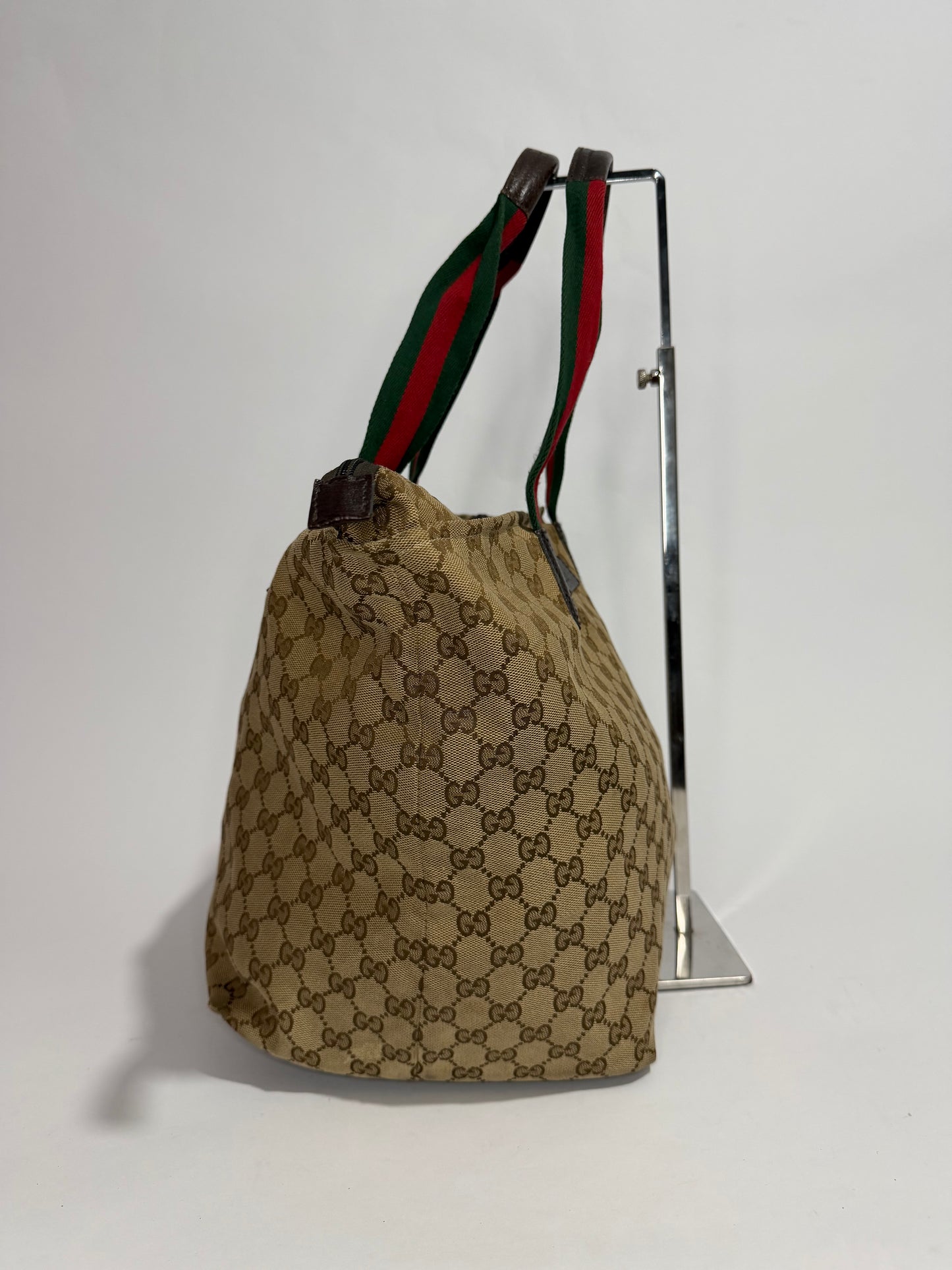 GUCCI GG Monogram Large Web Handle Bucket Tote