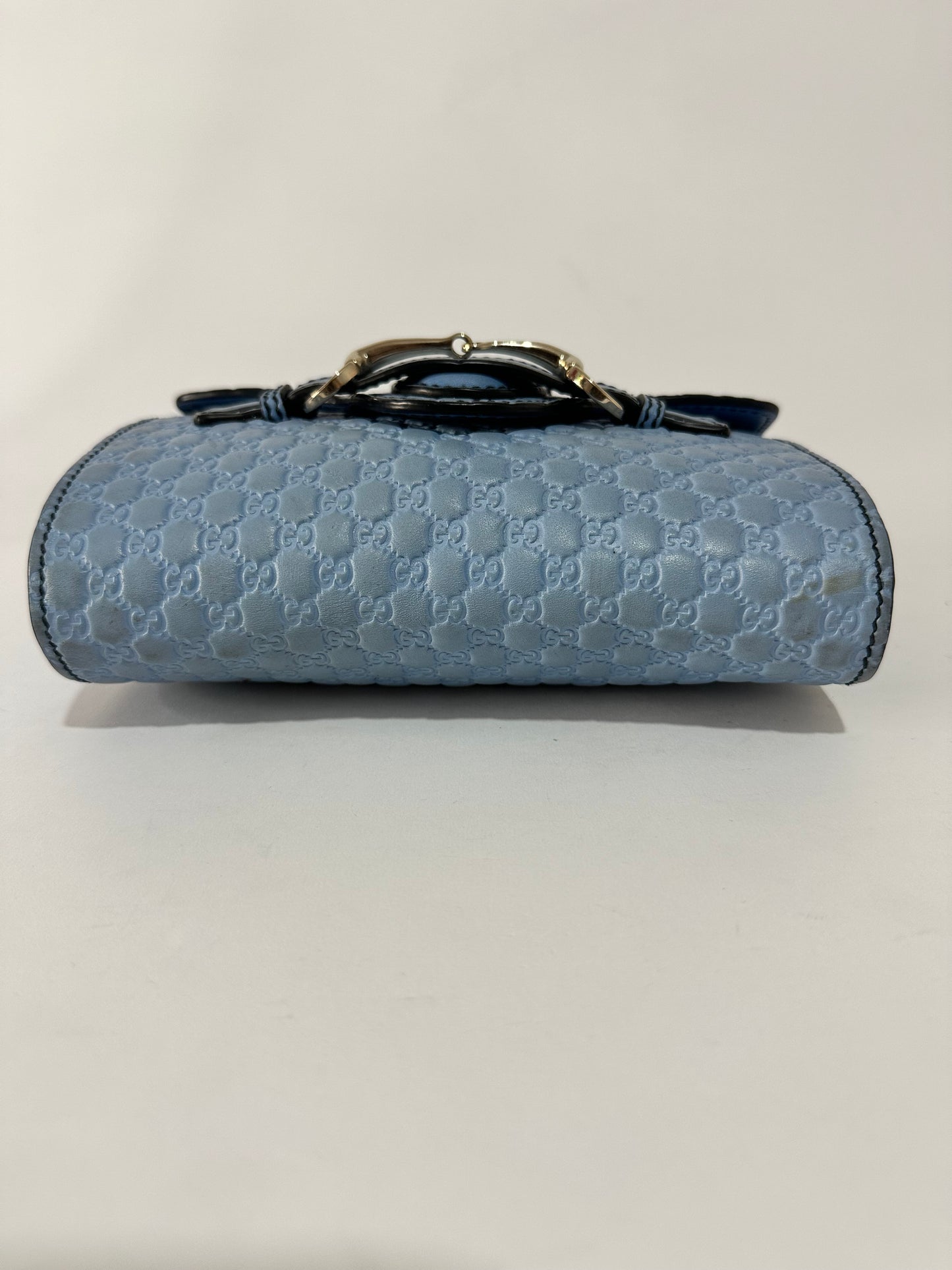 GUCCI Blue Micro Guccissima Leather Emily Small Shoulder Bag