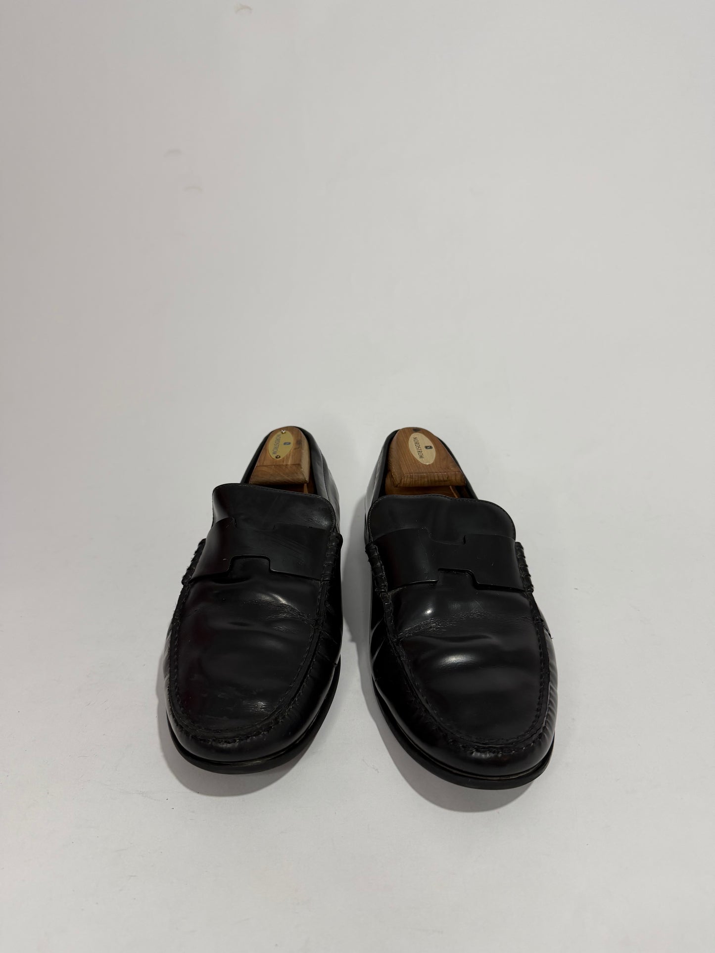 HERMES Black Leather Slip On Kennedy Loafers Size 42 EU/ 9 US/ 8 UK