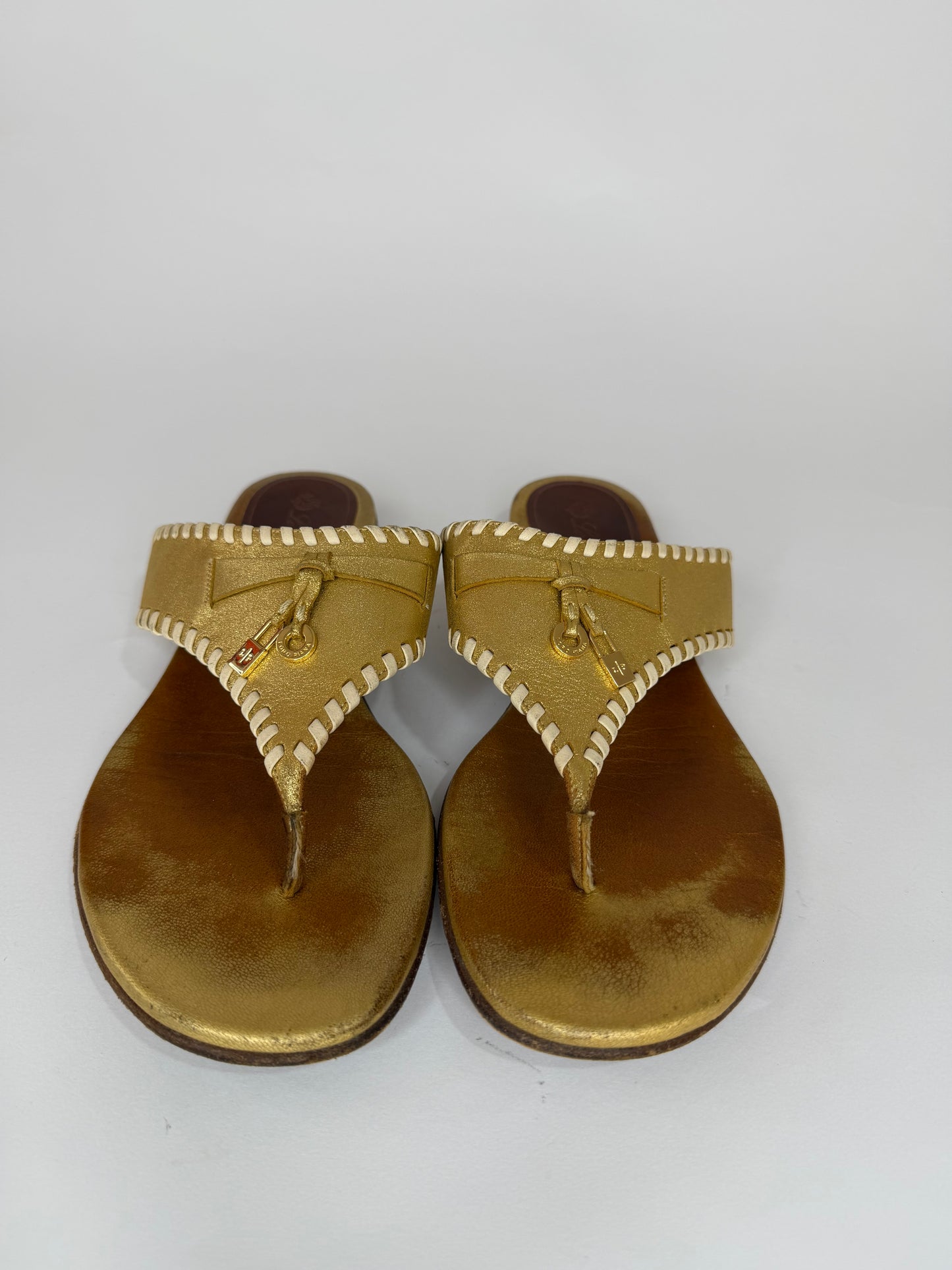Loro Piana Jovis metallic leather thong sandals Size 38 EU/ 8 US/ 5 UK