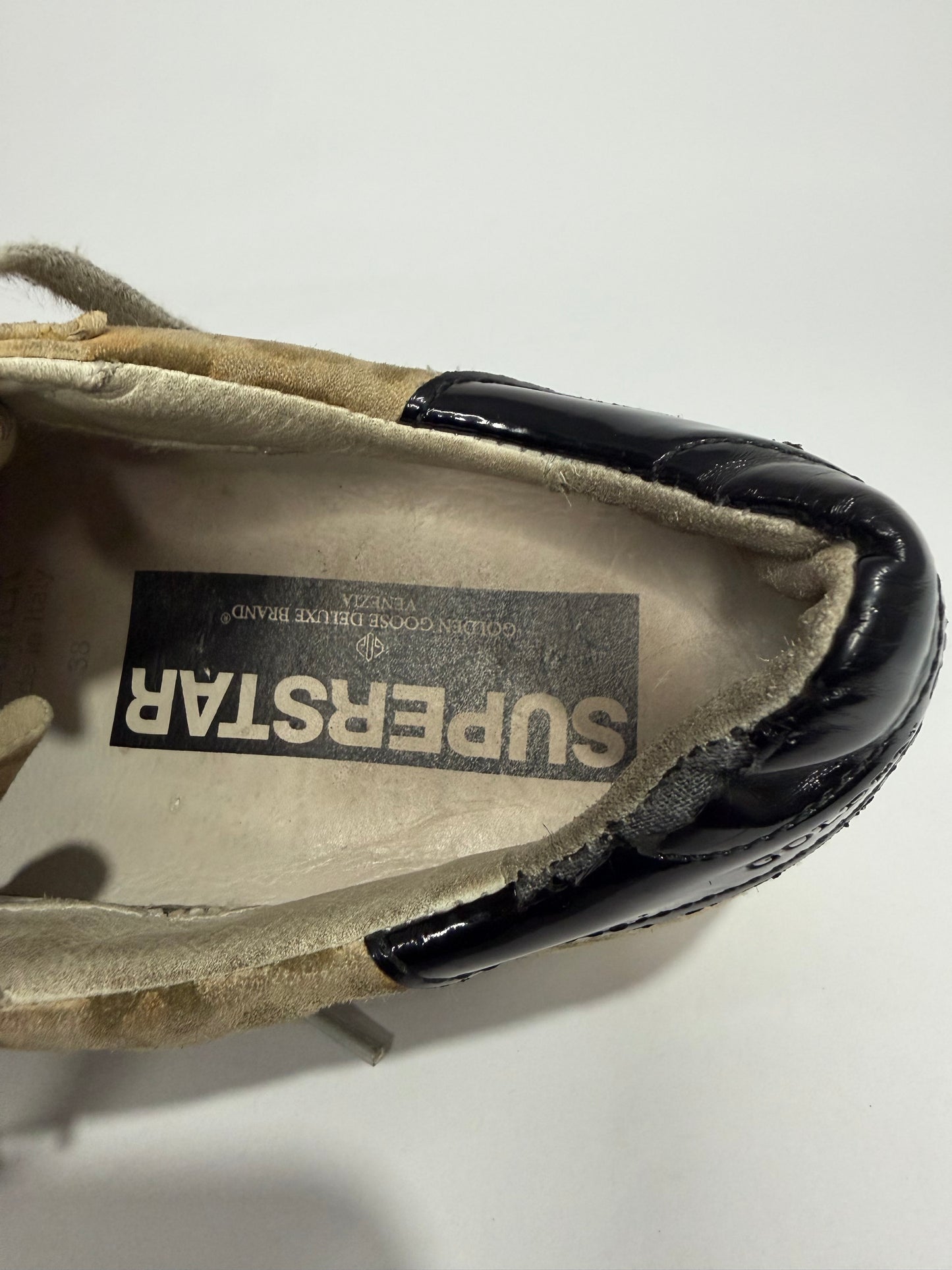 Golden Goose Beige Patent Leather And Suede Superstar Sneakers Size 38 EU/ 8 US