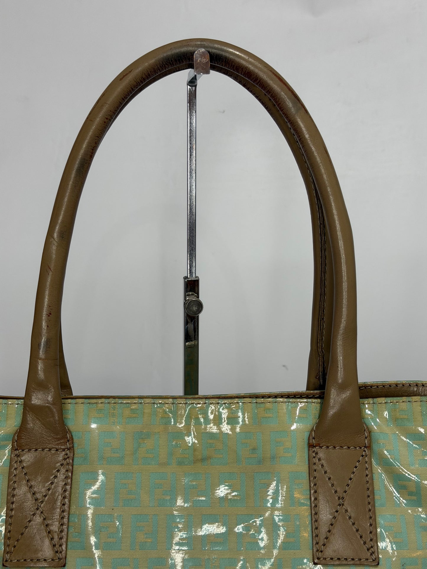 Fendi Zucca Mint Green Patent Tote Bag