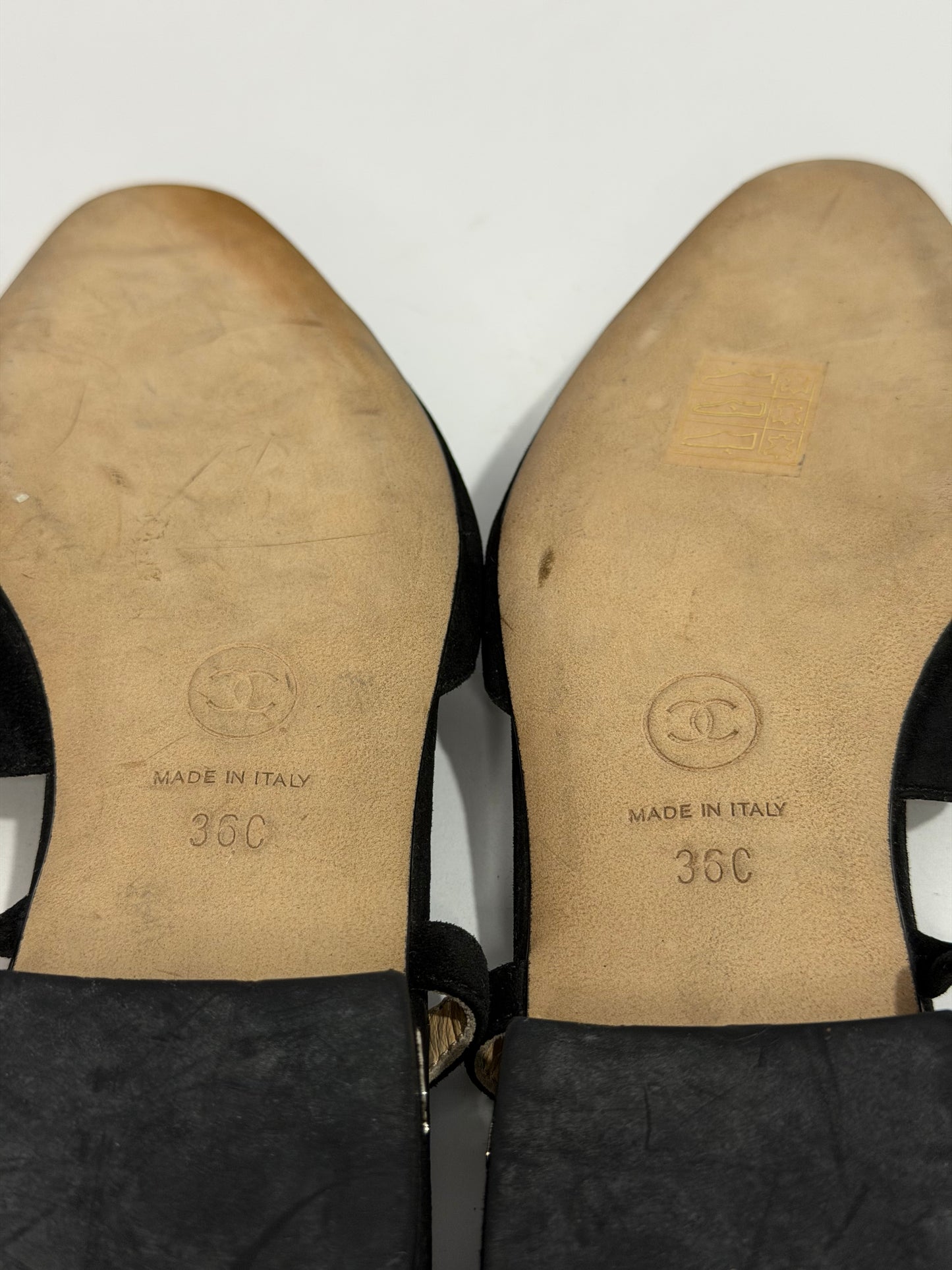 Chanel Black/Silver Suede And Leather Classic Slingback Sandals Size 36 EU/ 6 US / 3UK