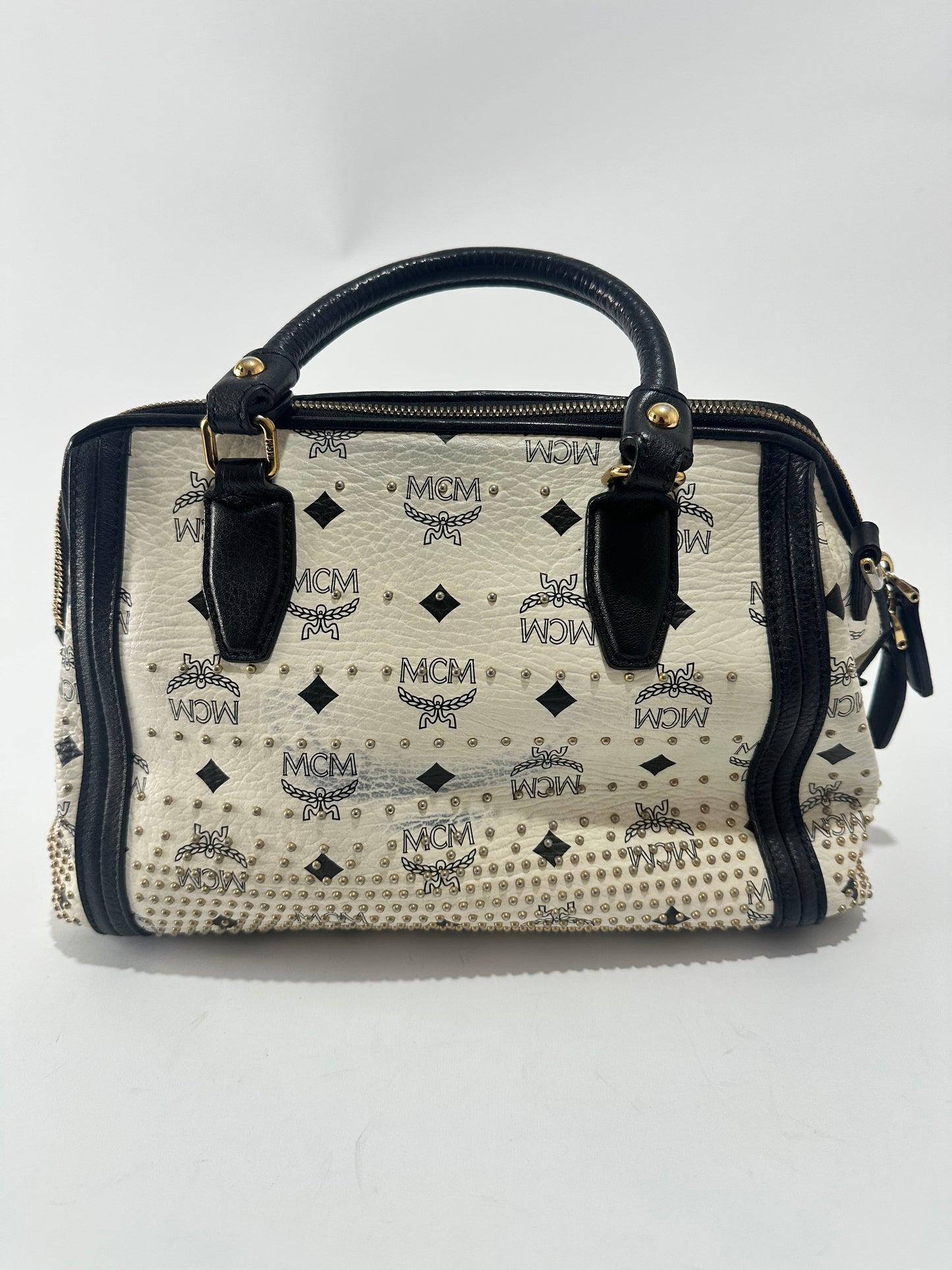 MCM 
Visetos Heritage Boston Satchel White