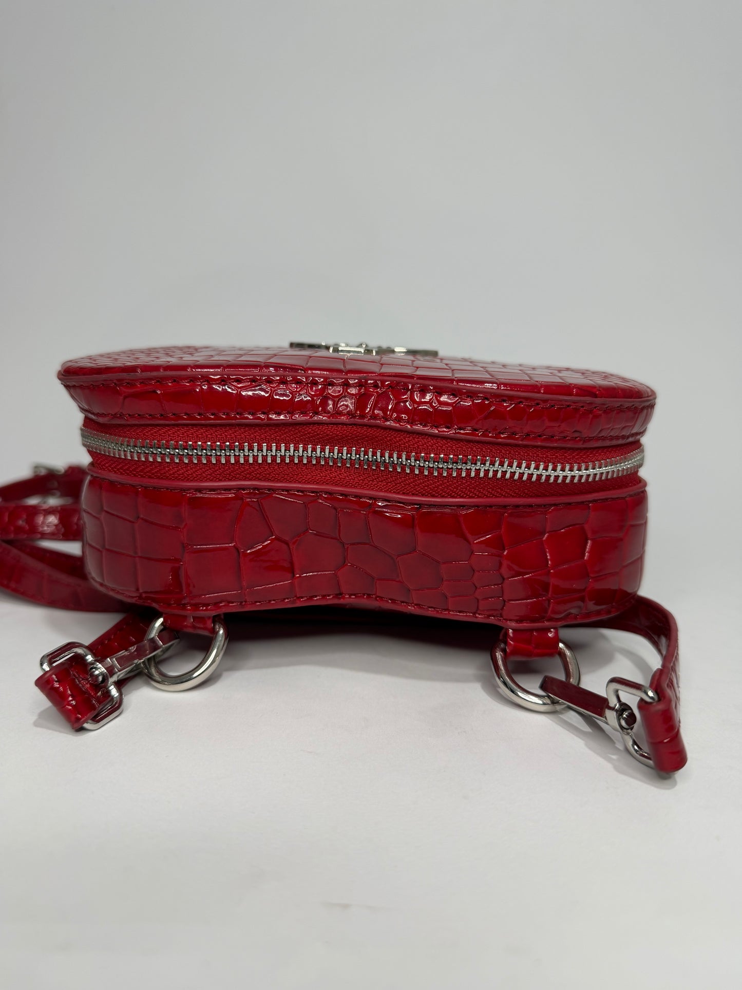 Vivienne Westwood Red Heart Crossbody Bag Croc-Embossed Vegan Leather Orb Logo