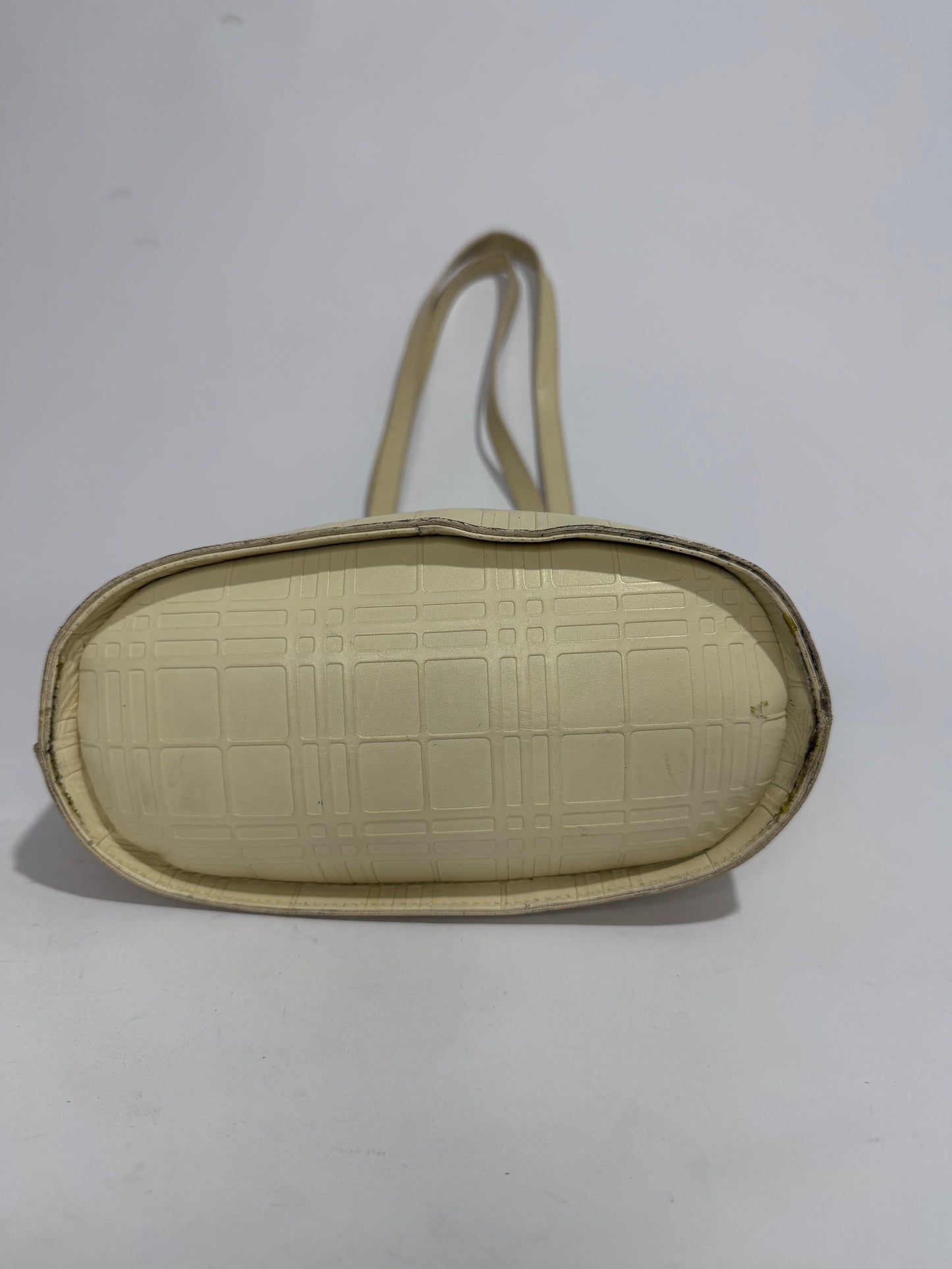 Burberry Cream Embossed Nova Check Leather Tote Bag