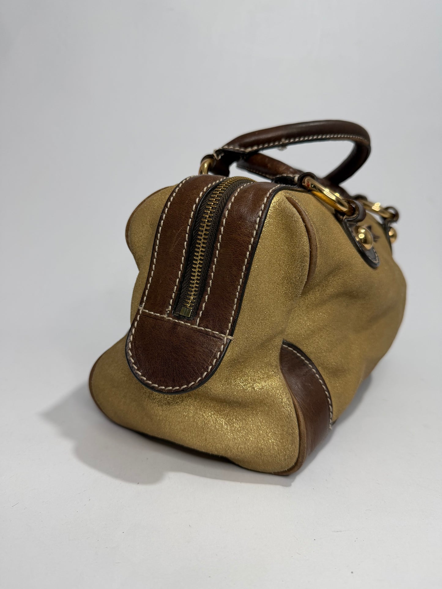Vintage Céline Gold Metallic Leather Boston Handbag