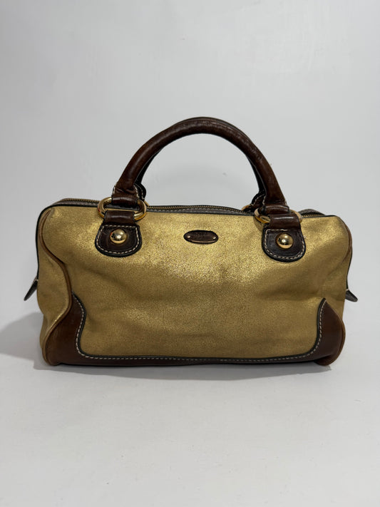 Vintage Céline Gold Metallic Leather Boston Handbag