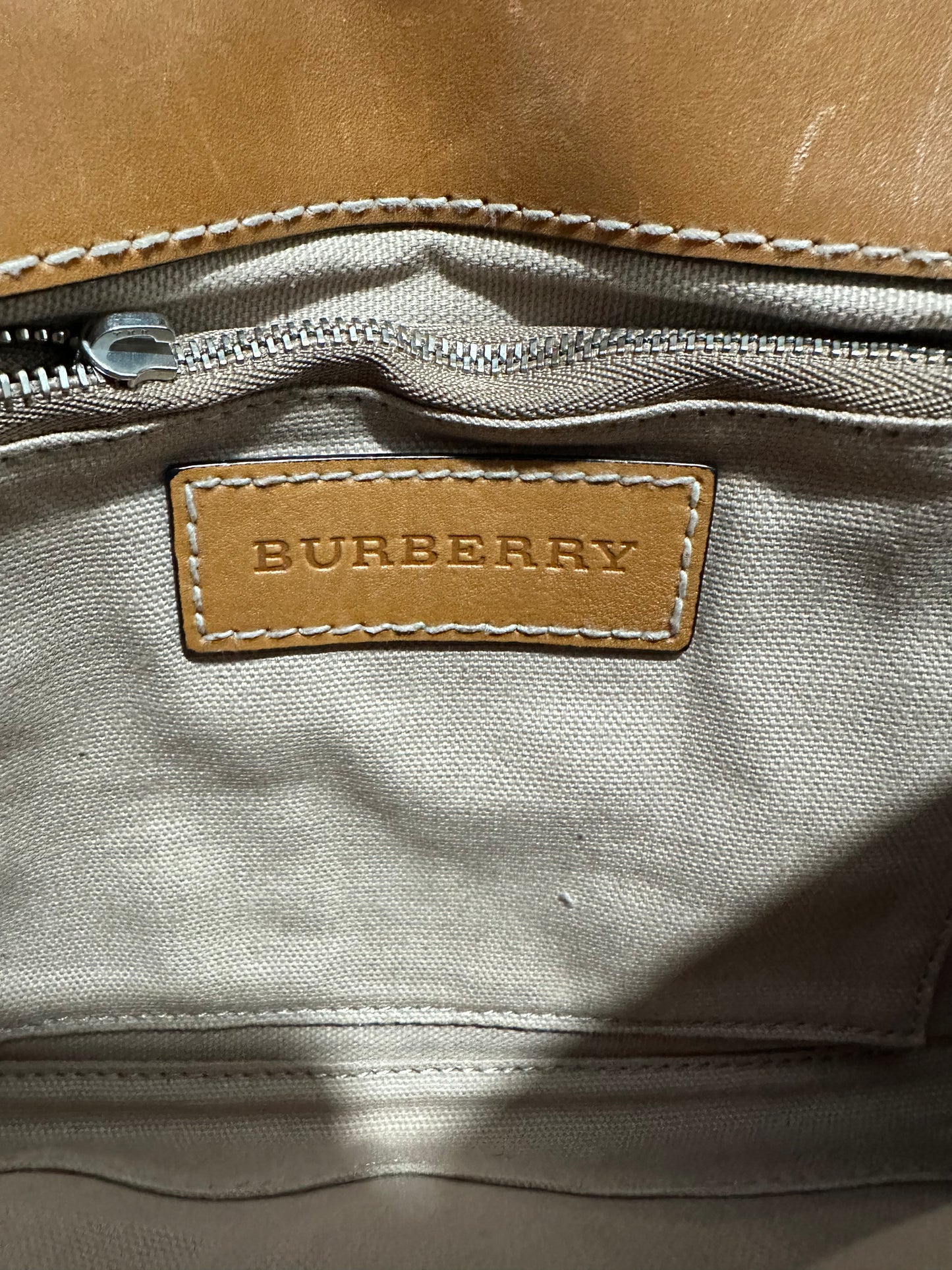 BURBERRY  Mega Check Grainy Calfskin Small Gowan Messenger Bag Brown