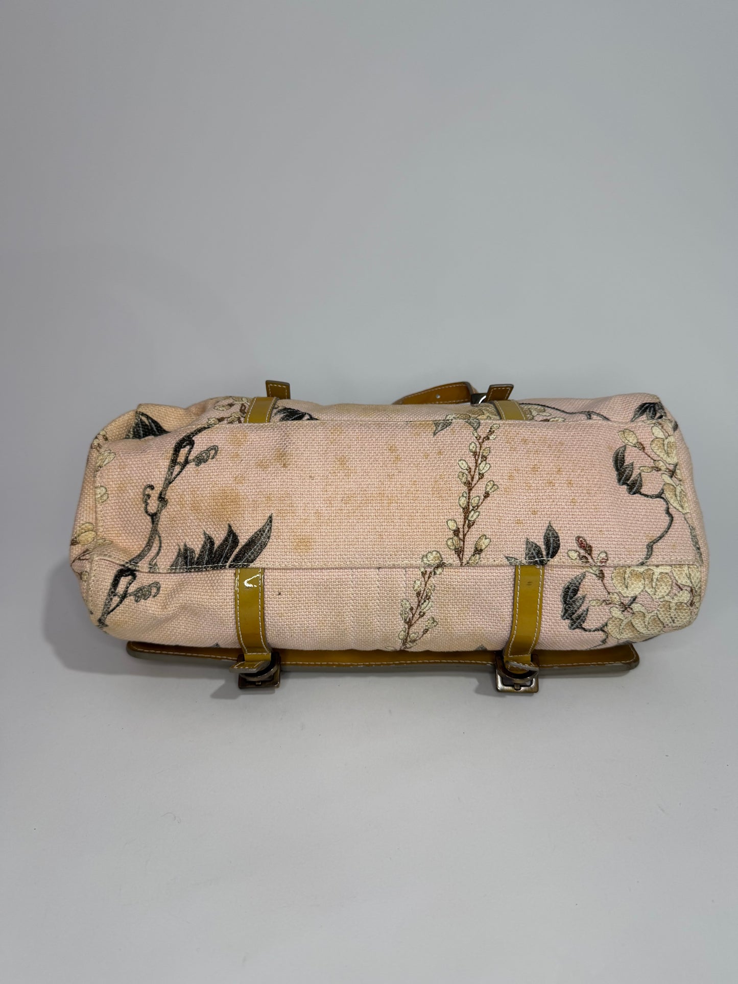 Givenchy Floral Canvas & Mustard Patent Leather Shoulder Bag with Braided Handles