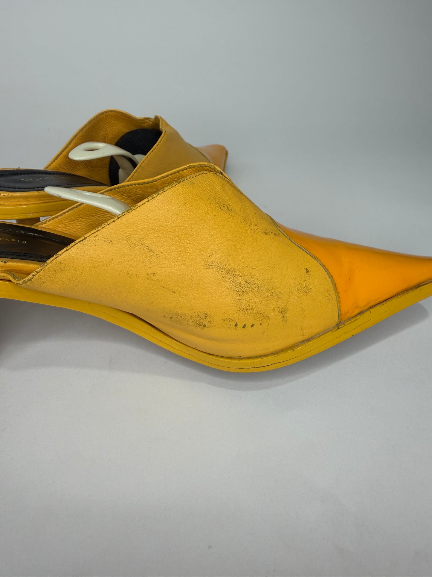 celine phoebe philo Yellow Leather Pointed-Toe Mule Heels Size 39 EU/ 9 US/ 6 UK