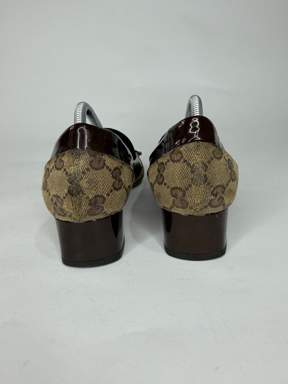 Gucci Brown GG Crystal Canvas and Leather Bamboo Horsebit Block Heel Pumps Size 37 EU/ 7 US / 4 UK