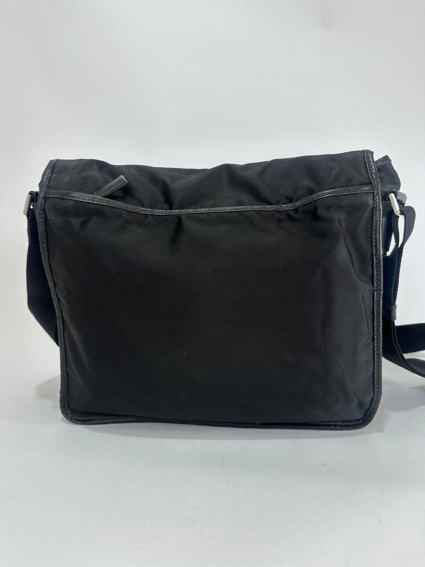 PRADA Tessuto Nylon Saffiano Logo Messenger Bag Black