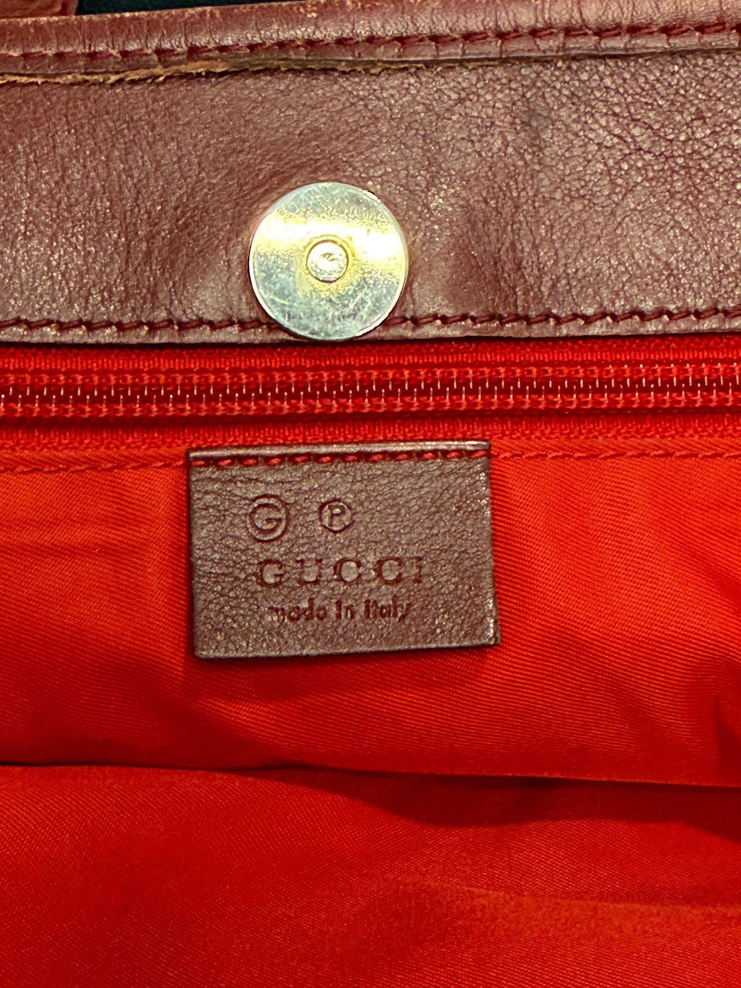 Vintage Gucci Canvas Tote Bag with Red GG Embossed Leather Straps