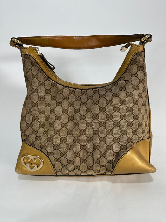 Gucci Beige/Gold GG Canvas and Leather Medium Lovely Hobo