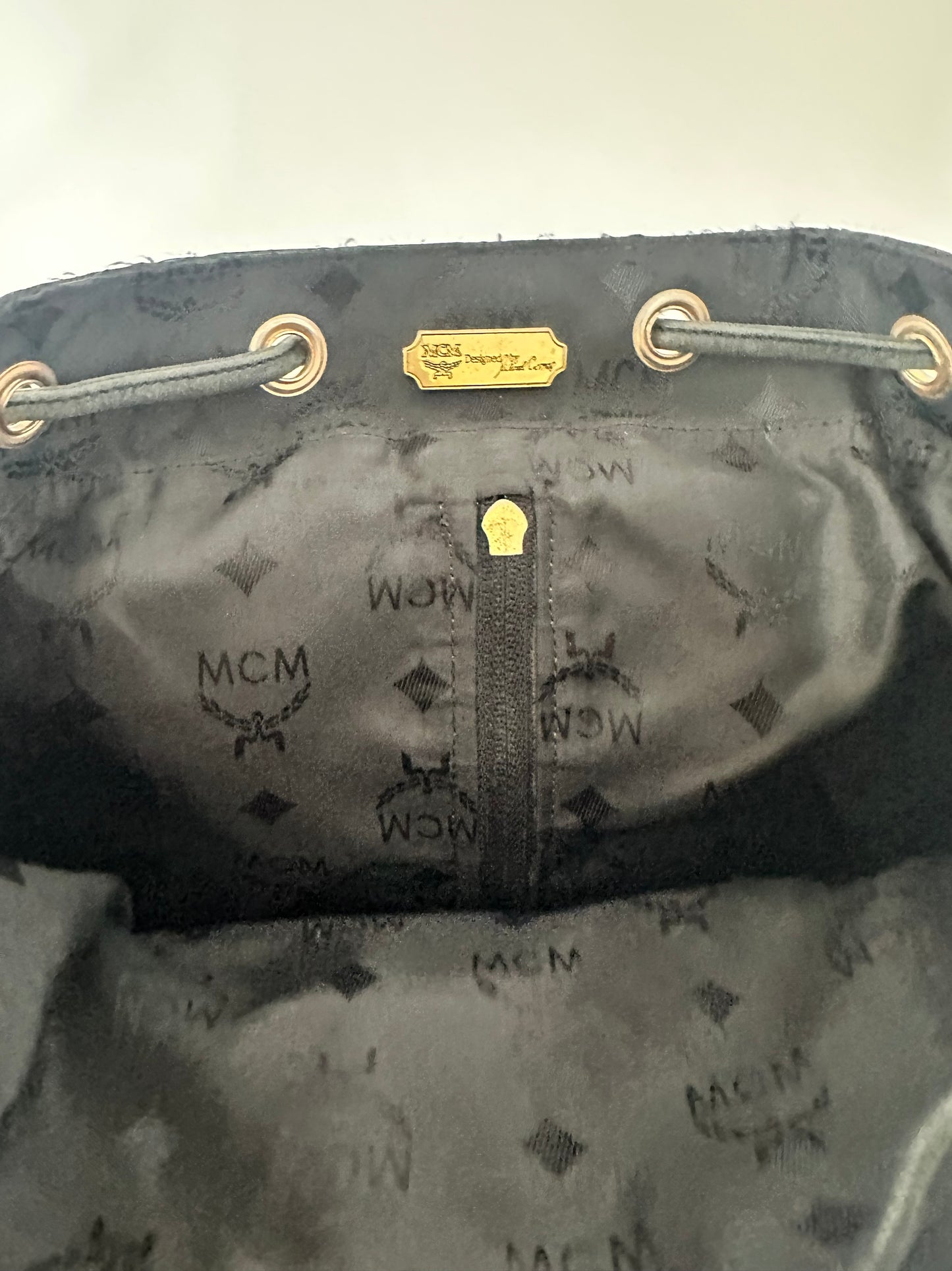 MCM Black Nylon and Leather Drawstring Backpack