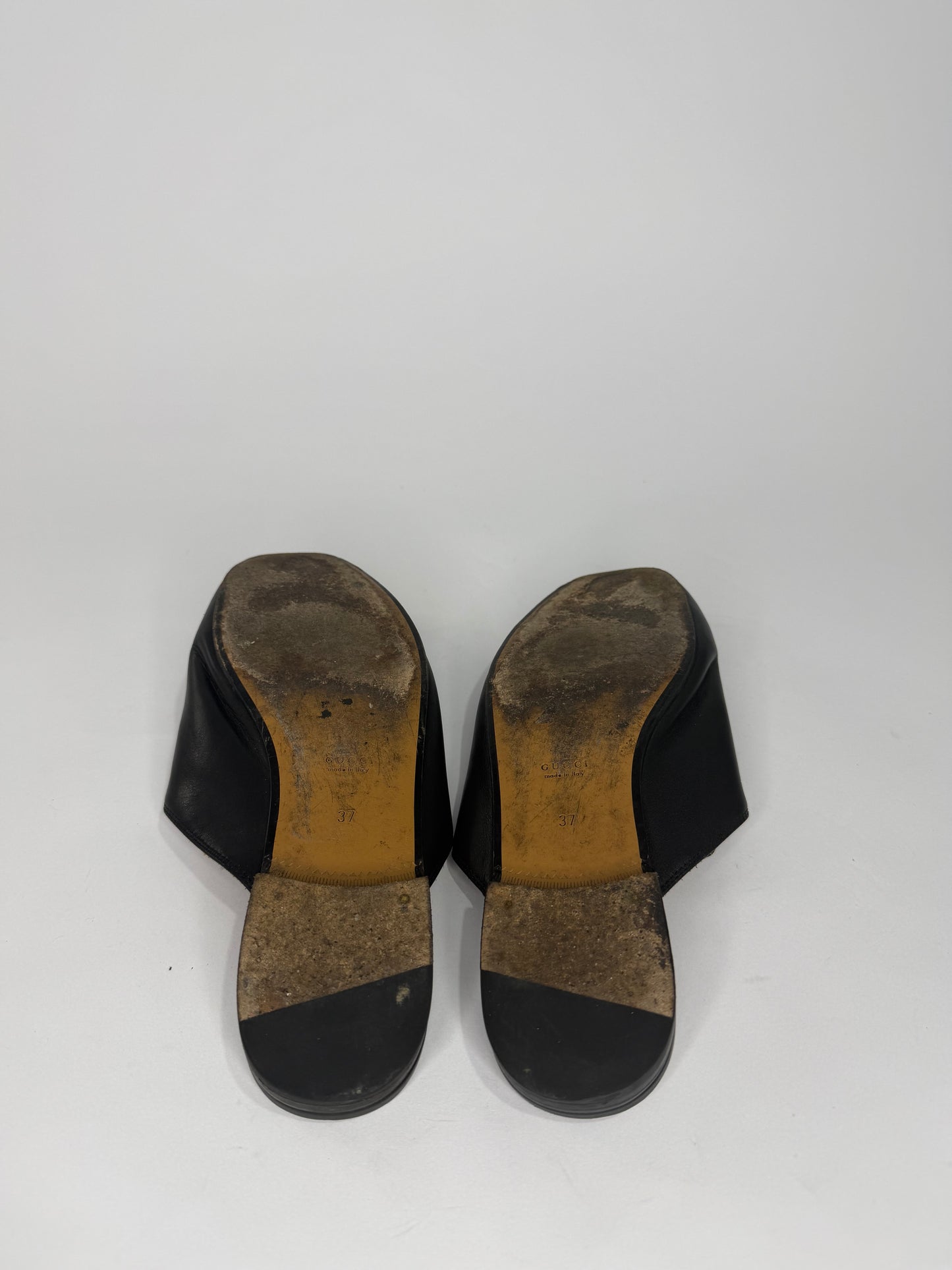 Gucci Black Leather Horsebit Mules Size 37 EU/ 7 US