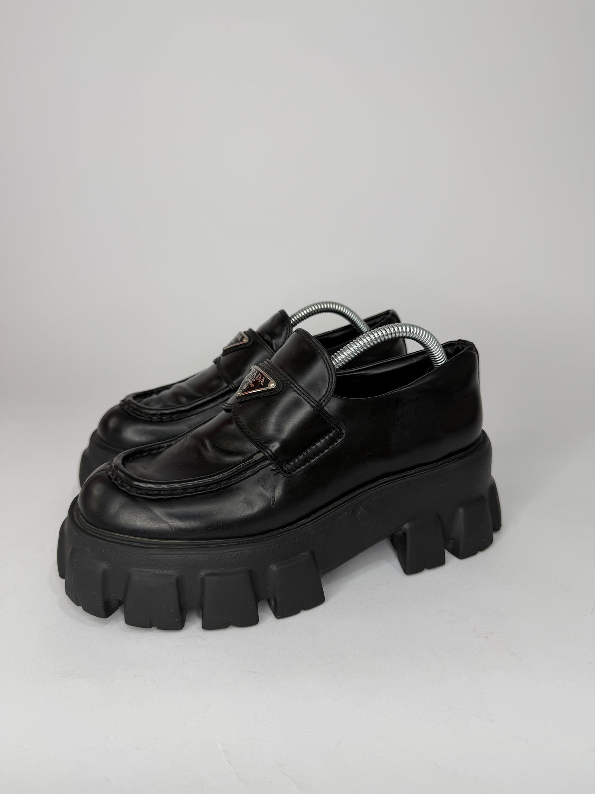 Prada Black Leather Monolith Platform Derby Sneakers Size 38 EU/ 8 US / 5 UK