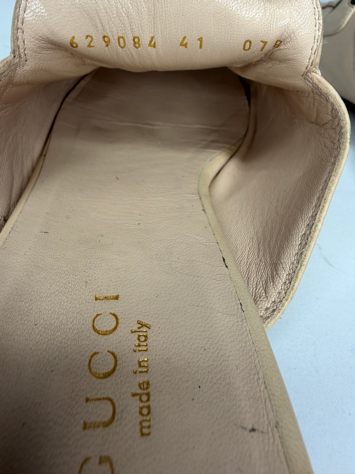 Gucci Beige Leather Princetown Horsebit Flat Mules Size 41 EU
