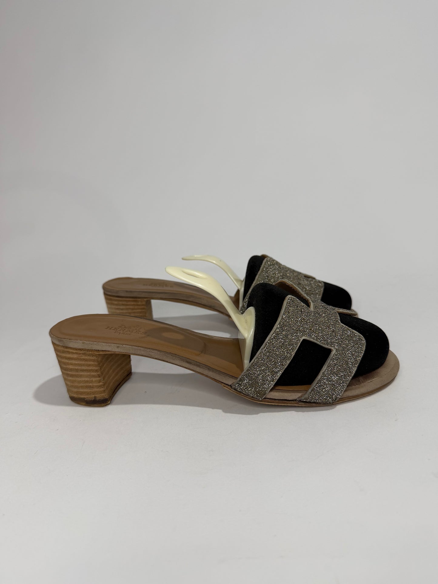 Hermes Gold Glitter Leather Oasis Slide Sandals Size 38 EU/8 US/ 5UK
