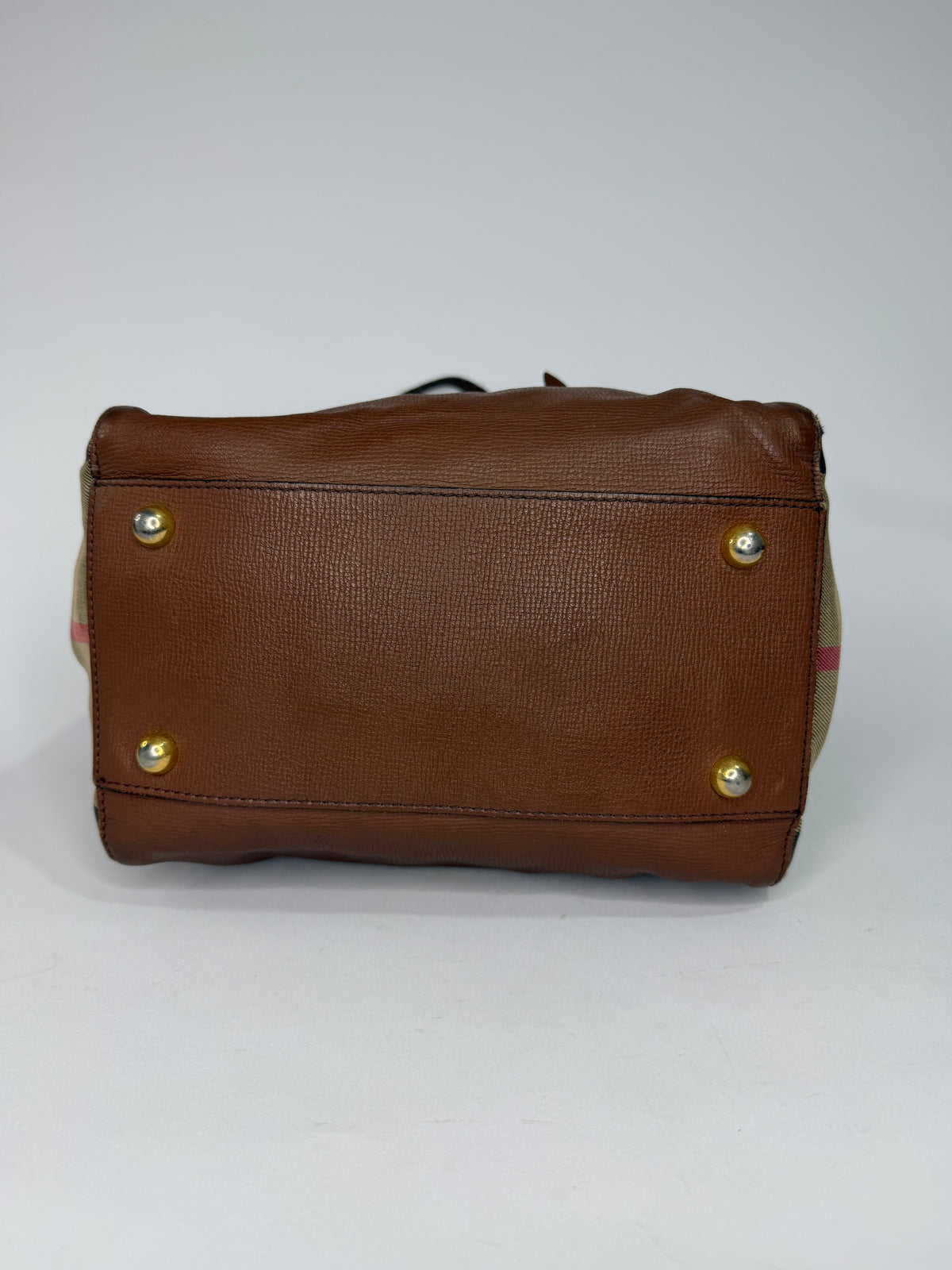 BURBERRY
Brown Leather And House Check Canvas Small Canterbury Tote Bag