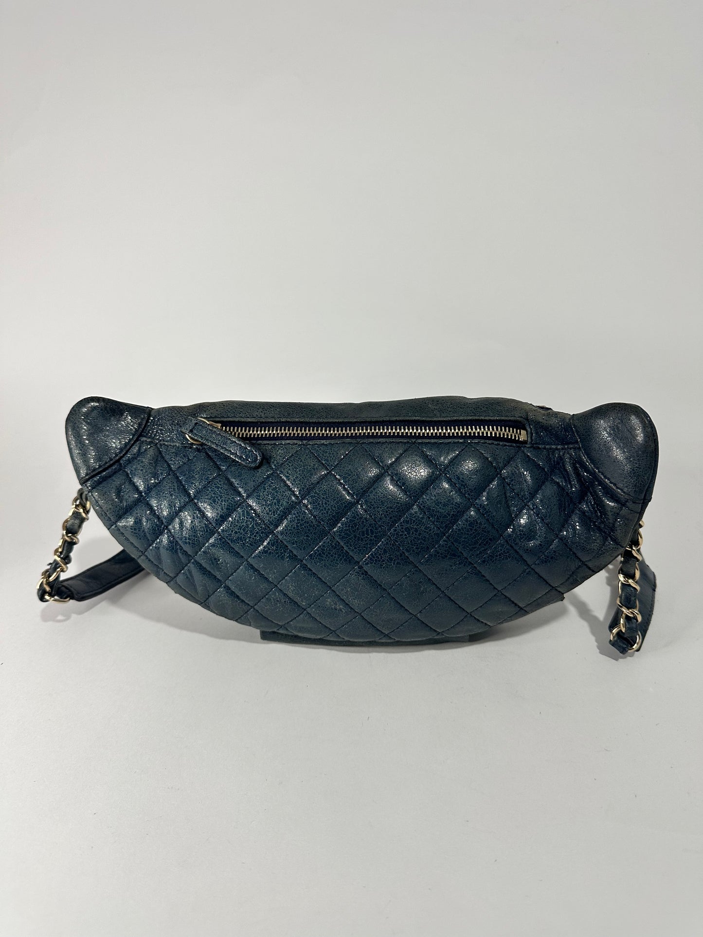CHANEL
Blue Quilted Caviar Leather Waist Belt Bag