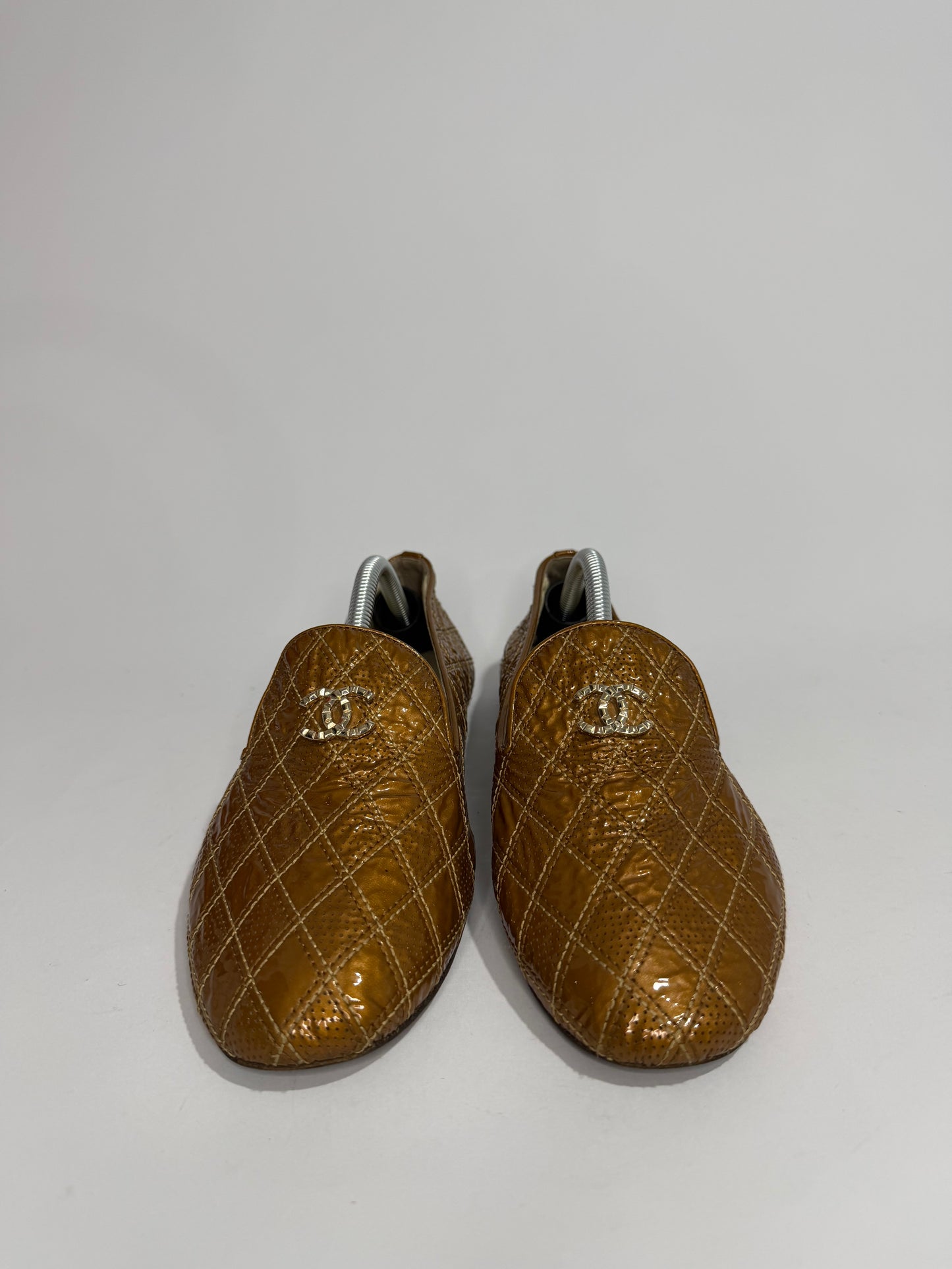 CHANEL Tan Quilted Leather Driver Loafers Size 37.5 EU/7.5 US/ 4.5 UK