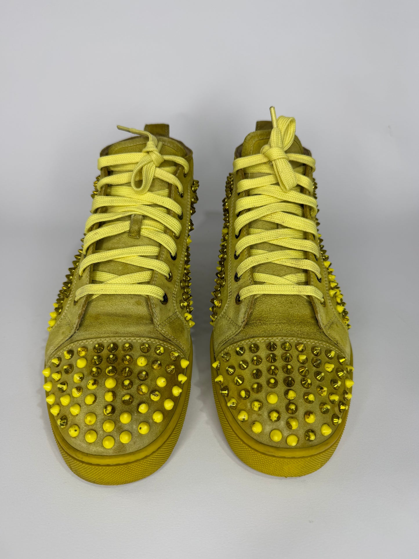 Christian Louboutin Louis Spikes  Yellow Suede High Top Sneakers Size 43 EU/ 9 UK/ 10 US
