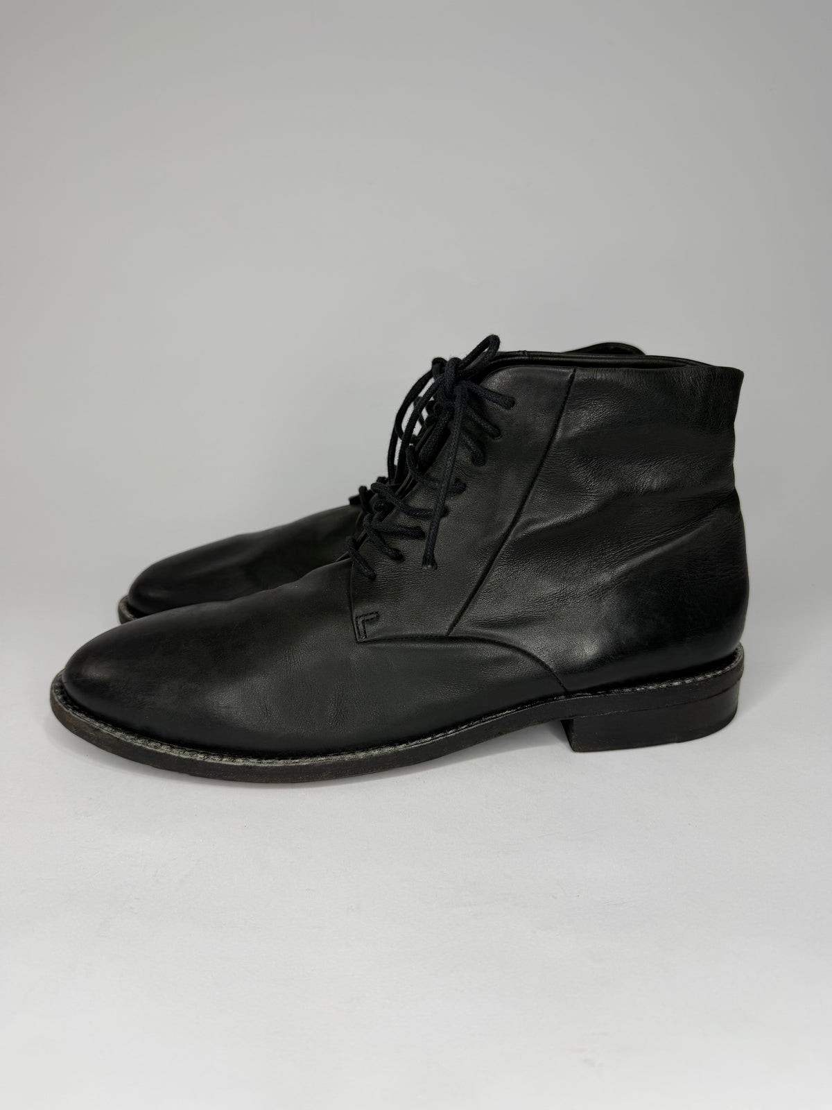 Marsèll Black Leather Lace-Up Ankle Boots EU 45