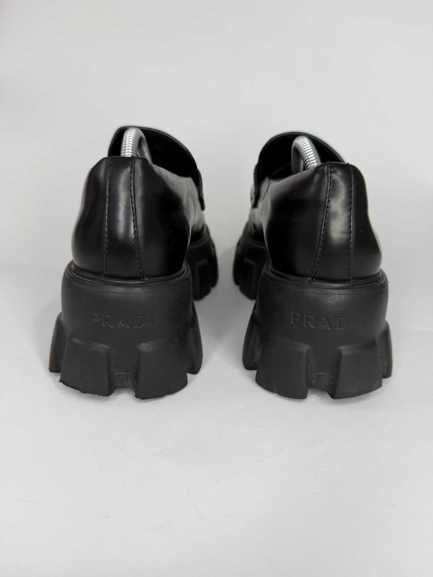 Prada Black Leather Monolith Platform Derby Sneakers Size 38 EU/ 8 US / 5 UK