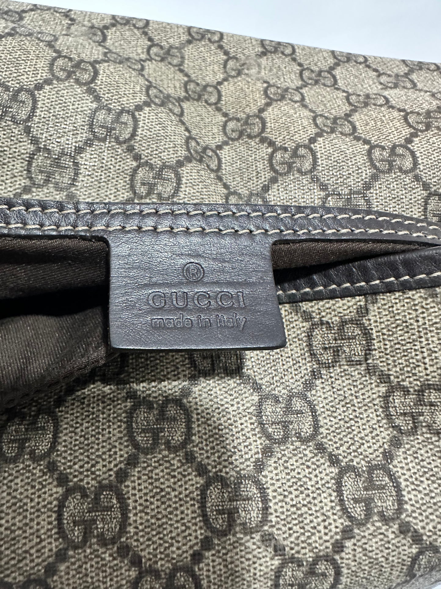 GUCCI  GG Plus Monogram Large Double Buckle Flap Messenger Bag Beige Brown