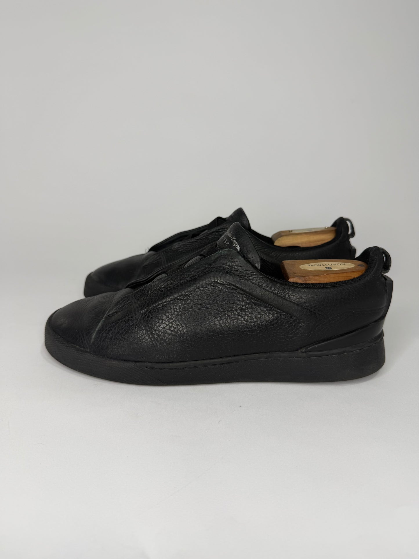 Ermenegildo Zegna Black Leather Triple Stitch Slip On Sneakers Size 6.5 UK/ 7.5 US