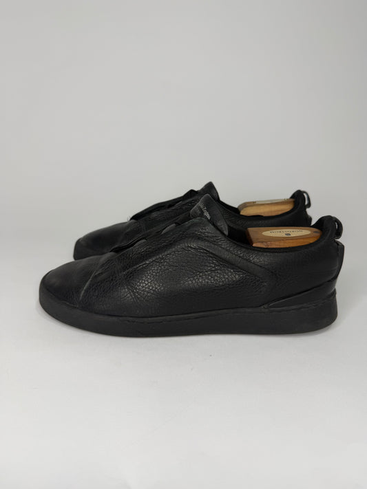 Ermenegildo Zegna Black Leather Triple Stitch Slip On Sneakers Size 6.5 UK/ 7.5 US