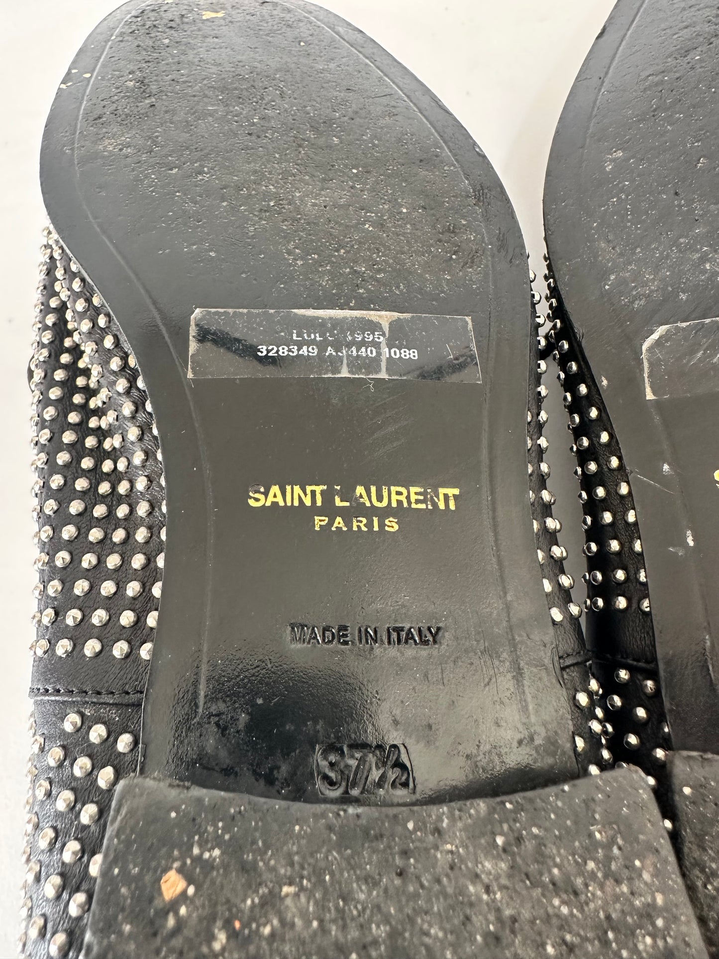 Saint Laurent Black Leather Lulu Richelieu Metal Eyelet Lace Up Oxfords Size 37.5 EU