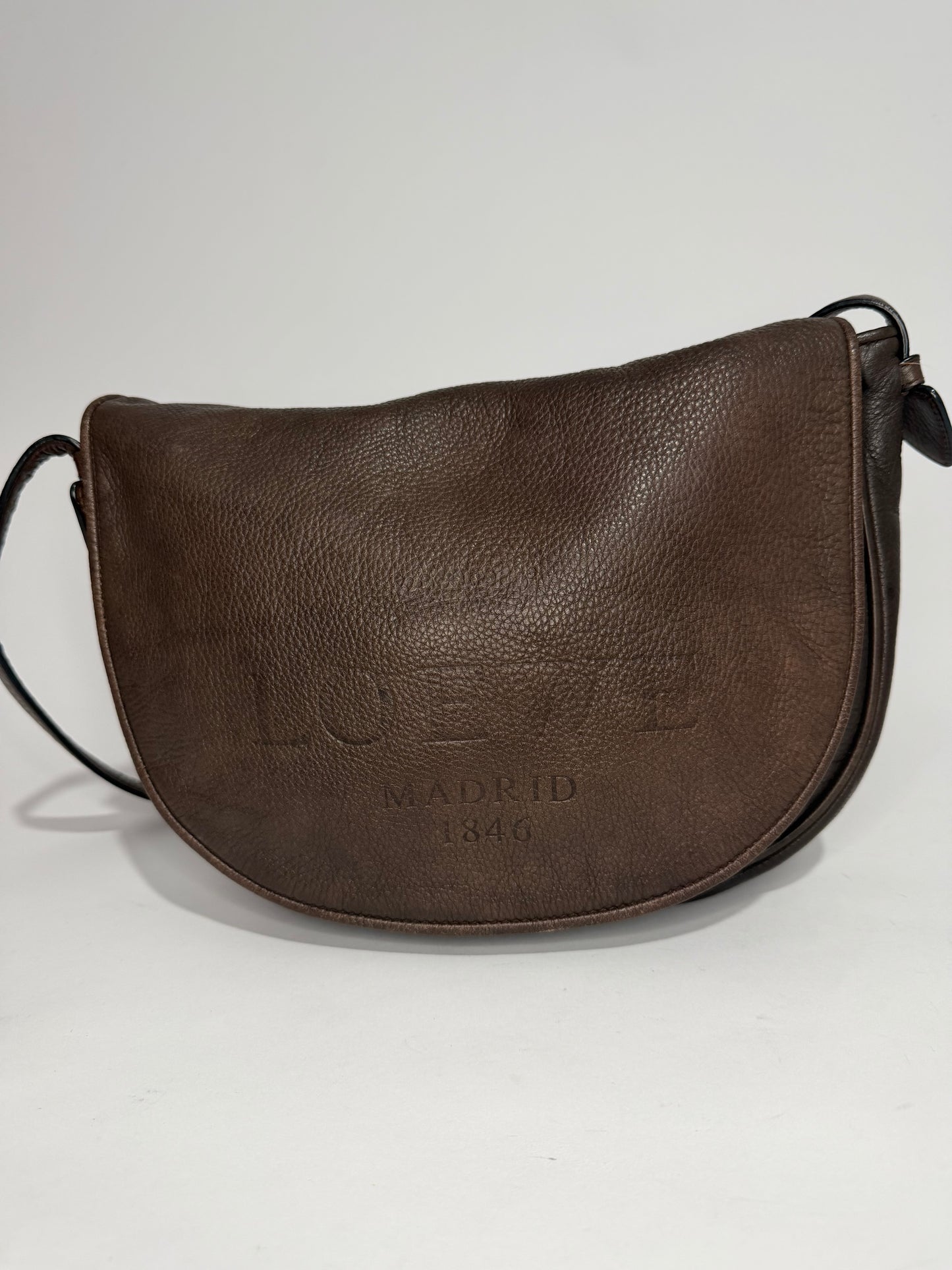 Loewe Madrid 1846 Brown Pebbled Leather Crossbody Saddle Bag