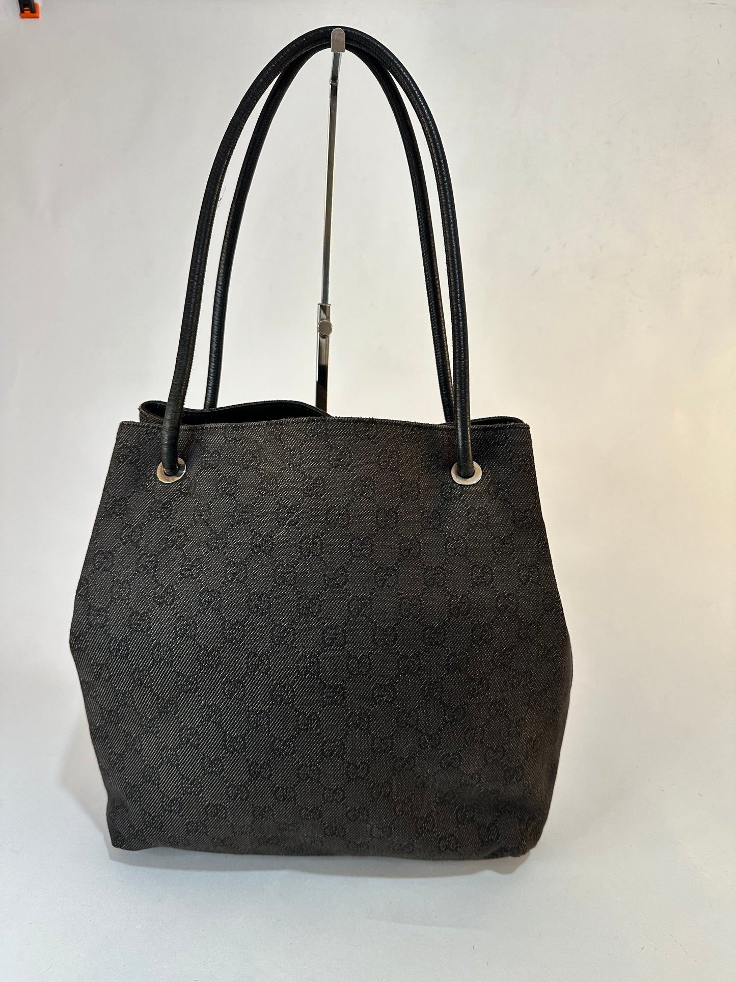 Gucci Black GG Fabric Drawstring Bucket Tote