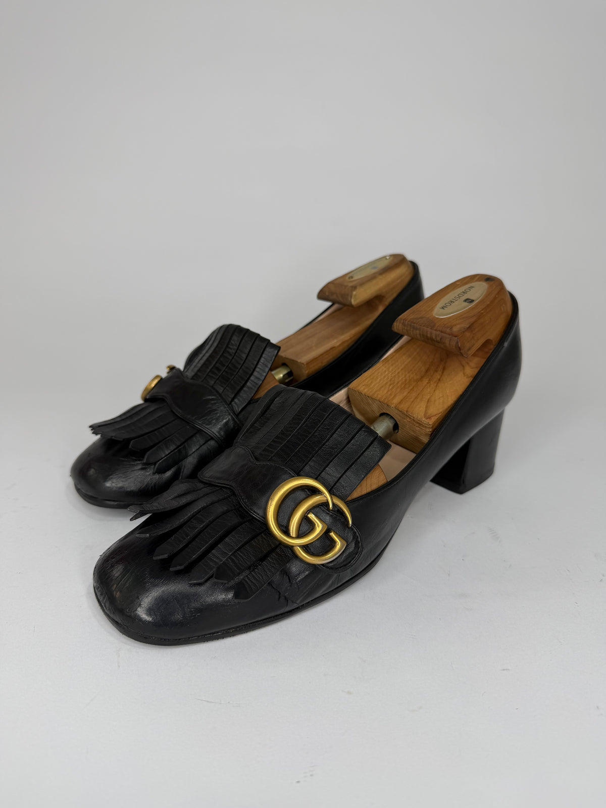 Gucci Black Leather GG Fringe Detail Loafer Pumps Size 42 EU/ 8 UK/ 12 US