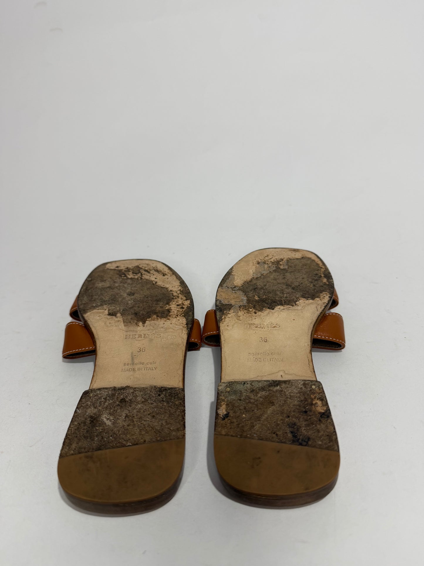 HERMES Brown Box Calfskin Oran Sandals 36 EU/ 6 US / 3 UK